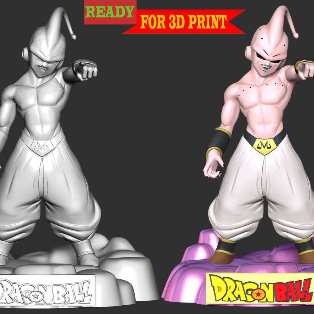 Kid Buu - Dragon Ball Fanart - Kid Buu (魔ま人じんブウ　（純じゅん粋すい） Majin Bū　(Junsui), lit. "Demon Person Boo (Pure)") is the original, pure form of Majin Buu.

These information details of this model:

 - Files format: STL, OBJ (included 03 separated files is ready for 3D printing). 
 - Zbrush original file (ZTL) for you to customize as you like.
 - The height is 16 cm
 - The version 1.0 

Hope you like him.
Don't hesitate to contact me if there are any problems during printing the model.  - The best files for 3D printing in the world. Stl models divided into parts to facilitate 3D printing. All kinds of characters, decoration, cosplay, prosthetics, pieces. Quality in 3D printing. Affordable 3D models. Low cost. Collective purchases of 3D files.