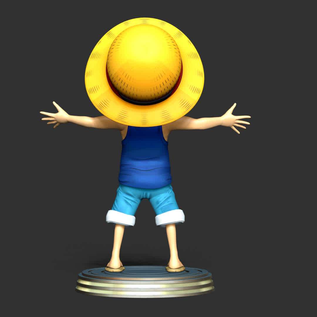 Kid Luffy - One Piece - Information: This model has a height of 15 cm.

When you purchase this model, you will own:
 
- STL, OBJ file with 04 separated files (included key to connect parts) is ready for 3D printing.

- Zbrush original files (ZTL) for you to customize as you like.

This is version 1.0 of this model.
Thanks for viewing! Hope you like him. - Los mejores archivos para impresión 3D del mundo. Modelos Stl divididos en partes para facilitar la impresión 3D. Todo tipo de personajes, decoración, cosplay, prótesis, piezas. Calidad en impresión 3D. Modelos 3D asequibles. Bajo costo. Compras colectivas de archivos 3D.