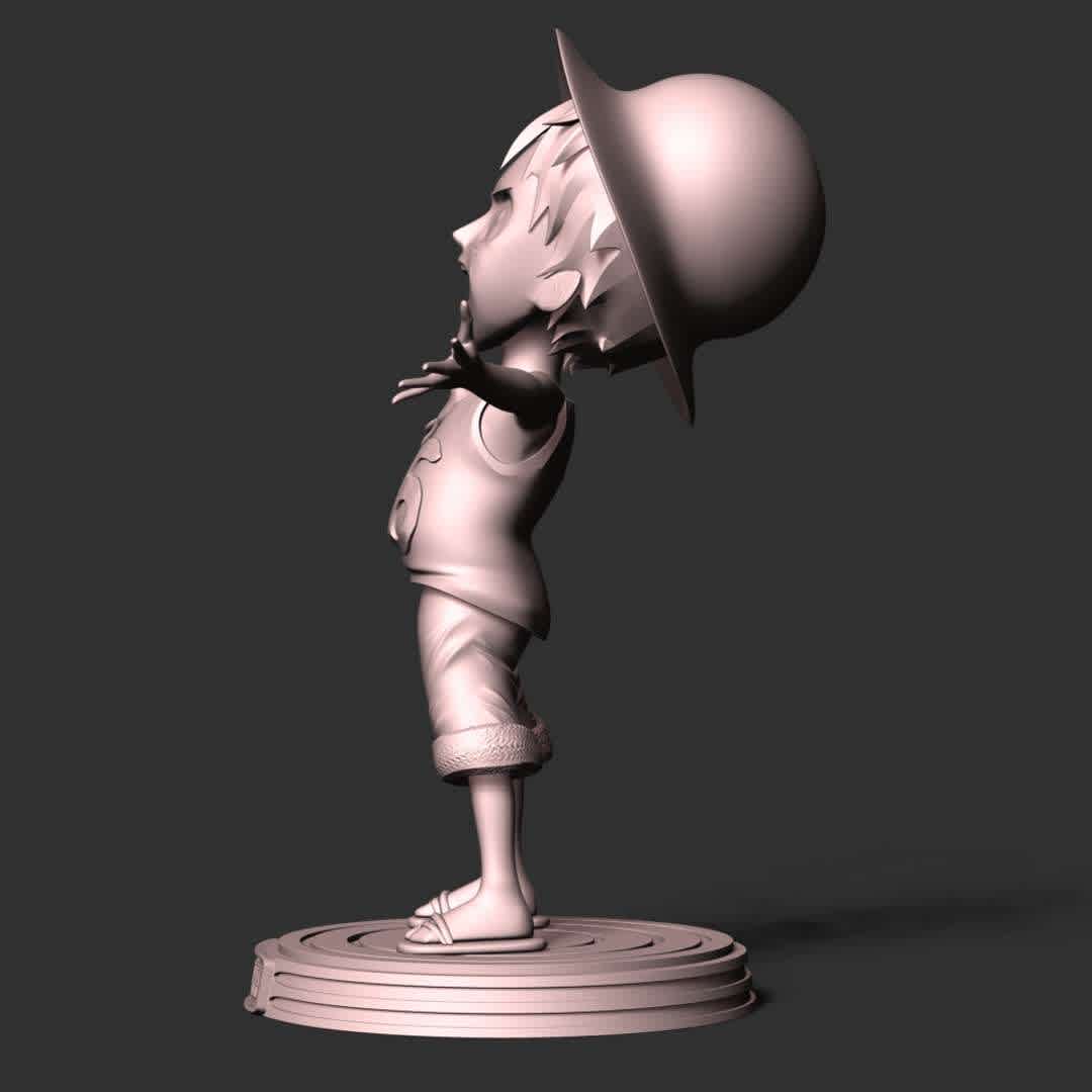 Kid Luffy - One Piece - Information: This model has a height of 15 cm.

When you purchase this model, you will own:
 
- STL, OBJ file with 04 separated files (included key to connect parts) is ready for 3D printing.

- Zbrush original files (ZTL) for you to customize as you like.

This is version 1.0 of this model.
Thanks for viewing! Hope you like him. - The best files for 3D printing in the world. Stl models divided into parts to facilitate 3D printing. All kinds of characters, decoration, cosplay, prosthetics, pieces. Quality in 3D printing. Affordable 3D models. Low cost. Collective purchases of 3D files.