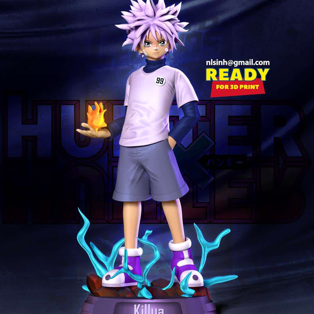 Killua Zoldyck - Hunter x Hunter Fanart  - Killua Zoldyck (キルア゠ゾルディック, Kirua Zorudikku) is the third child of Silva and Kikyo Zoldyck and the heir of the Zoldyck Family.

When you purchase this model, you will own:

- STL, OBJ file with 06 separated files (with key to connect together) is ready for 3D printing.

- Zbrush original files (ZTL) for you to customize as you like.

This is version 1.0 of this model.

Hope you like him. Thanks for viewing! - The best files for 3D printing in the world. Stl models divided into parts to facilitate 3D printing. All kinds of characters, decoration, cosplay, prosthetics, pieces. Quality in 3D printing. Affordable 3D models. Low cost. Collective purchases of 3D files.