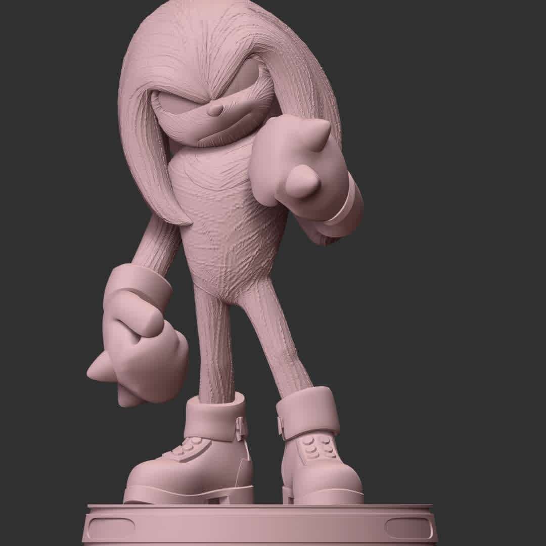 Knuckles - Sonic the hedgehog - These information of model:

**- The height of current model is 20 cm and you can free to scale it.**

**- Format files: STL, OBJ to supporting 3D printing.**

Please don't hesitate to contact me if you have any issues question. - The best files for 3D printing in the world. Stl models divided into parts to facilitate 3D printing. All kinds of characters, decoration, cosplay, prosthetics, pieces. Quality in 3D printing. Affordable 3D models. Low cost. Collective purchases of 3D files.