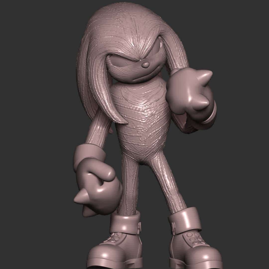 Knuckles - Sonic the hedgehog - These information of model:

**- The height of current model is 20 cm and you can free to scale it.**

**- Format files: STL, OBJ to supporting 3D printing.**

Please don't hesitate to contact me if you have any issues question. - The best files for 3D printing in the world. Stl models divided into parts to facilitate 3D printing. All kinds of characters, decoration, cosplay, prosthetics, pieces. Quality in 3D printing. Affordable 3D models. Low cost. Collective purchases of 3D files.