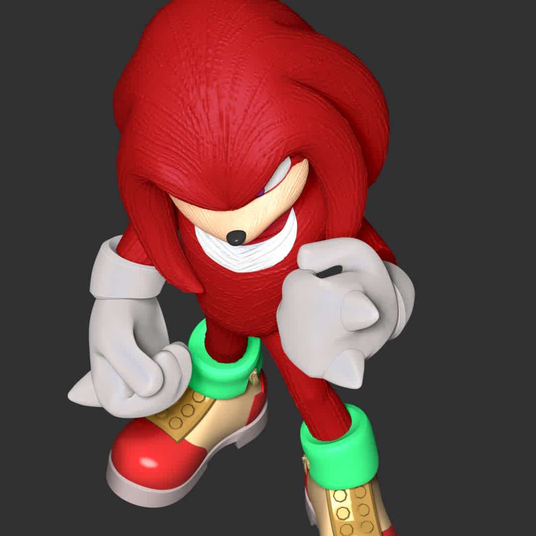 Knuckles - Sonic the hedgehog - These information of model:

**- The height of current model is 20 cm and you can free to scale it.**

**- Format files: STL, OBJ to supporting 3D printing.**

Please don't hesitate to contact me if you have any issues question. - The best files for 3D printing in the world. Stl models divided into parts to facilitate 3D printing. All kinds of characters, decoration, cosplay, prosthetics, pieces. Quality in 3D printing. Affordable 3D models. Low cost. Collective purchases of 3D files.