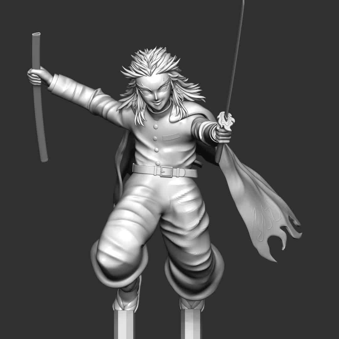 Kyojuro Rengoku - Kimetsu no Yaiba - **Kyojuro Rengokuwas a major supporting character of Demon Slayer: Kimetsu no Yaiba and a major character in the Mugen Train Arc.**

**The model ready for 3D printing.**

These information of model:

**- Format files: STL, OBJ to supporting 3D printing.**

**- Can be assembled without glue (glue is optional)**

**- Split down to 6 parts**

**- The height of current model is 20 cm and you can free to scale it.**

**- ZTL format for Zbrush for you to customize as you like.**

Please don't hesitate to contact me if you have any issues question.

If you see this model useful, please vote positively for it. - Los mejores archivos para impresión 3D del mundo. Modelos Stl divididos en partes para facilitar la impresión 3D. Todo tipo de personajes, decoración, cosplay, prótesis, piezas. Calidad en impresión 3D. Modelos 3D asequibles. Bajo costo. Compras colectivas de archivos 3D.