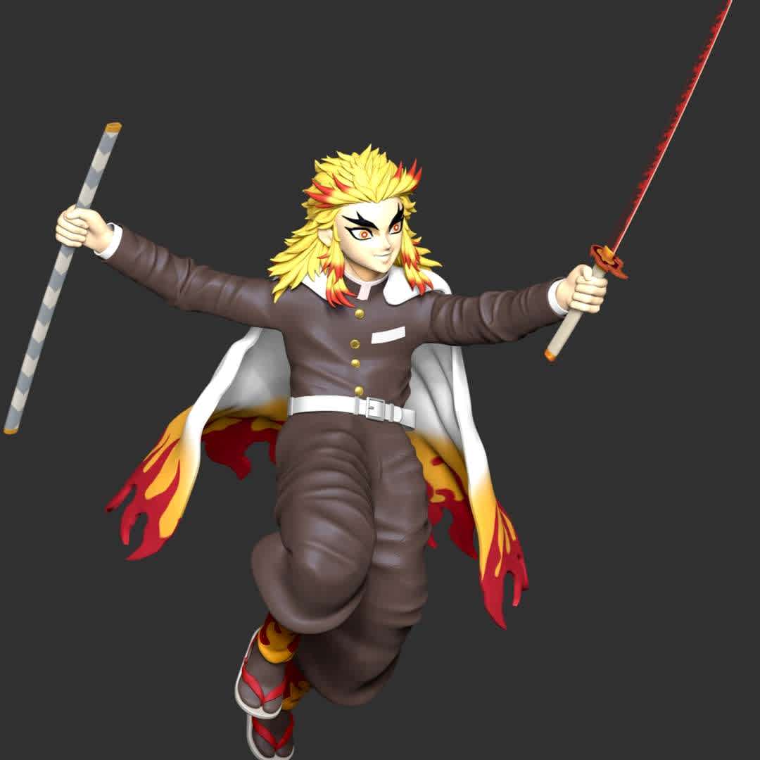 Kyojuro Rengoku - Kimetsu no Yaiba - **Kyojuro Rengokuwas a major supporting character of Demon Slayer: Kimetsu no Yaiba and a major character in the Mugen Train Arc.**

**The model ready for 3D printing.**

These information of model:

**- Format files: STL, OBJ to supporting 3D printing.**

**- Can be assembled without glue (glue is optional)**

**- Split down to 6 parts**

**- The height of current model is 20 cm and you can free to scale it.**

**- ZTL format for Zbrush for you to customize as you like.**

Please don't hesitate to contact me if you have any issues question.

If you see this model useful, please vote positively for it. - Los mejores archivos para impresión 3D del mundo. Modelos Stl divididos en partes para facilitar la impresión 3D. Todo tipo de personajes, decoración, cosplay, prótesis, piezas. Calidad en impresión 3D. Modelos 3D asequibles. Bajo costo. Compras colectivas de archivos 3D.