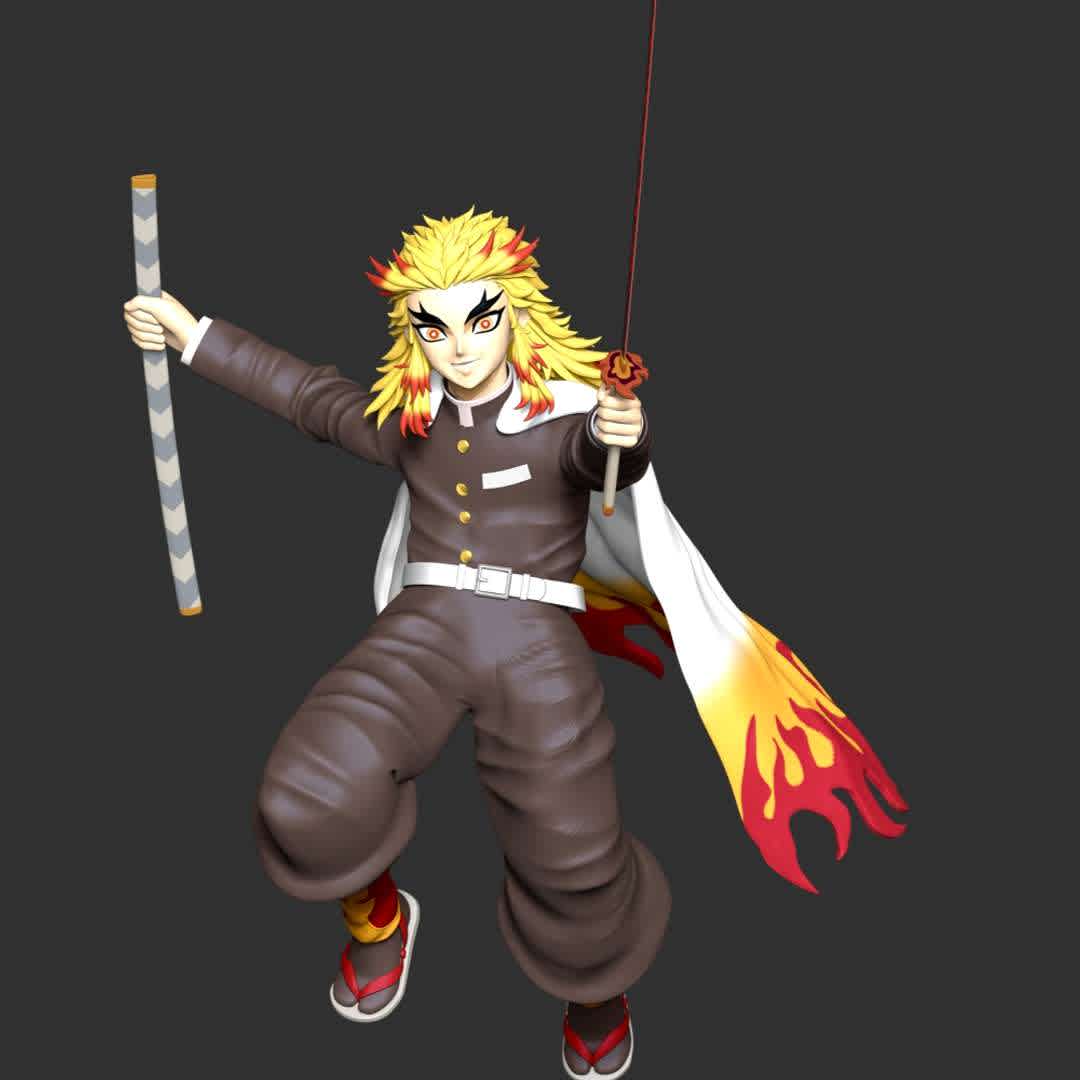 Kyojuro Rengoku - Kimetsu no Yaiba - **Kyojuro Rengokuwas a major supporting character of Demon Slayer: Kimetsu no Yaiba and a major character in the Mugen Train Arc.**

**The model ready for 3D printing.**

These information of model:

**- Format files: STL, OBJ to supporting 3D printing.**

**- Can be assembled without glue (glue is optional)**

**- Split down to 6 parts**

**- The height of current model is 20 cm and you can free to scale it.**

**- ZTL format for Zbrush for you to customize as you like.**

Please don't hesitate to contact me if you have any issues question.

If you see this model useful, please vote positively for it. - Los mejores archivos para impresión 3D del mundo. Modelos Stl divididos en partes para facilitar la impresión 3D. Todo tipo de personajes, decoración, cosplay, prótesis, piezas. Calidad en impresión 3D. Modelos 3D asequibles. Bajo costo. Compras colectivas de archivos 3D.