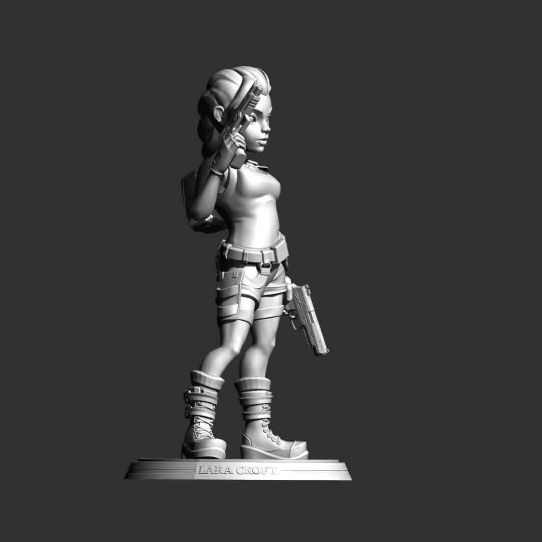 Lara Croft - When you purchase this model, you will own:

  - STL, OBJ file with 08 separated files (included key to connect parts) is ready for 3D printing.
  - Zbrush original files (ZTL) for you to customize as you like.

This is version 1.0 of this model.
Thanks for viewing! Hope you like her. - The best files for 3D printing in the world. Stl models divided into parts to facilitate 3D printing. All kinds of characters, decoration, cosplay, prosthetics, pieces. Quality in 3D printing. Affordable 3D models. Low cost. Collective purchases of 3D files.