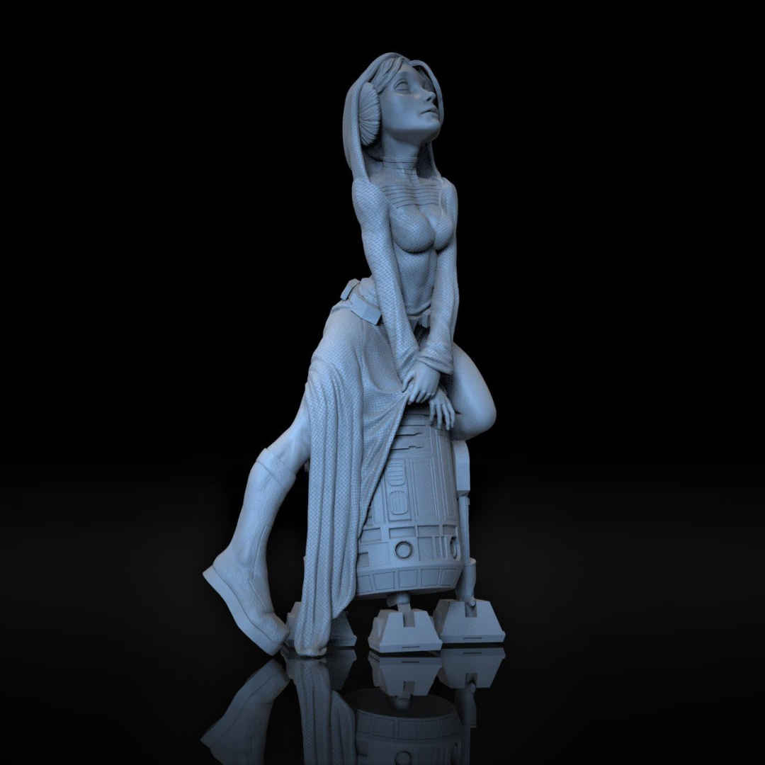 Star Wars R2-D2 with sexy Leia princess - Star Wars Princess Leia sexy and stylized, sitting in R2D2, based on Brett Nienburg's concept art - Los mejores archivos para impresión 3D del mundo. Modelos Stl divididos en partes para facilitar la impresión 3D. Todo tipo de personajes, decoración, cosplay, prótesis, piezas. Calidad en impresión 3D. Modelos 3D asequibles. Bajo costo. Compras colectivas de archivos 3D.