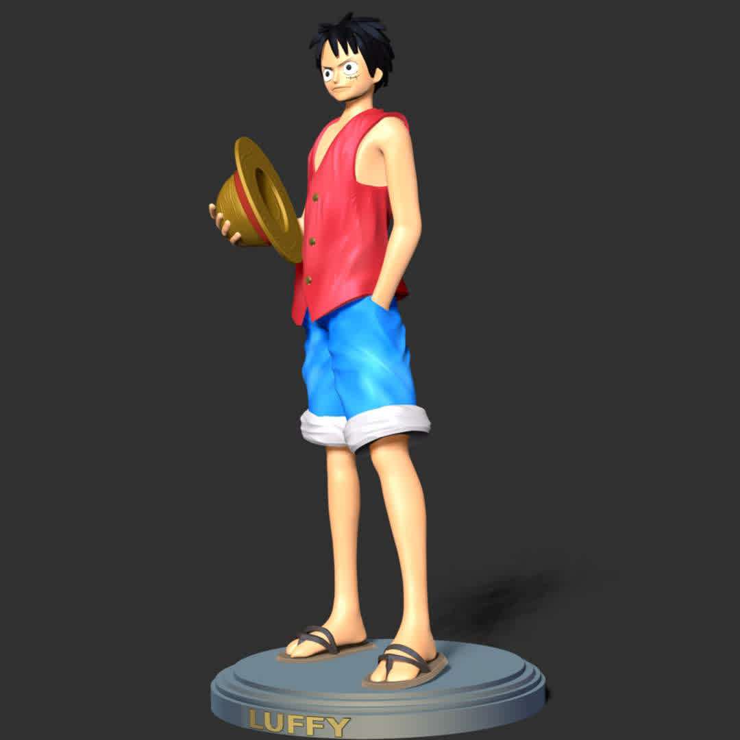 Luffy- One Piece - When you purchase this model, you will own:

  - STL, OBJ file with 04 separated files (included key to connect parts) is ready for 3D printing.
  - Zbrush original files (ZTL) for you to customize as you like.

This is version 1.0 of this model.
Thanks for viewing! Hope you like him. - The best files for 3D printing in the world. Stl models divided into parts to facilitate 3D printing. All kinds of characters, decoration, cosplay, prosthetics, pieces. Quality in 3D printing. Affordable 3D models. Low cost. Collective purchases of 3D files.