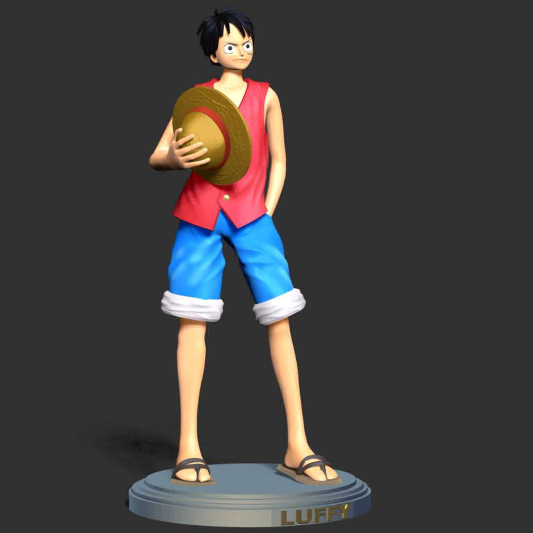 Luffy- One Piece - When you purchase this model, you will own:

  - STL, OBJ file with 04 separated files (included key to connect parts) is ready for 3D printing.
  - Zbrush original files (ZTL) for you to customize as you like.

This is version 1.0 of this model.
Thanks for viewing! Hope you like him. - The best files for 3D printing in the world. Stl models divided into parts to facilitate 3D printing. All kinds of characters, decoration, cosplay, prosthetics, pieces. Quality in 3D printing. Affordable 3D models. Low cost. Collective purchases of 3D files.