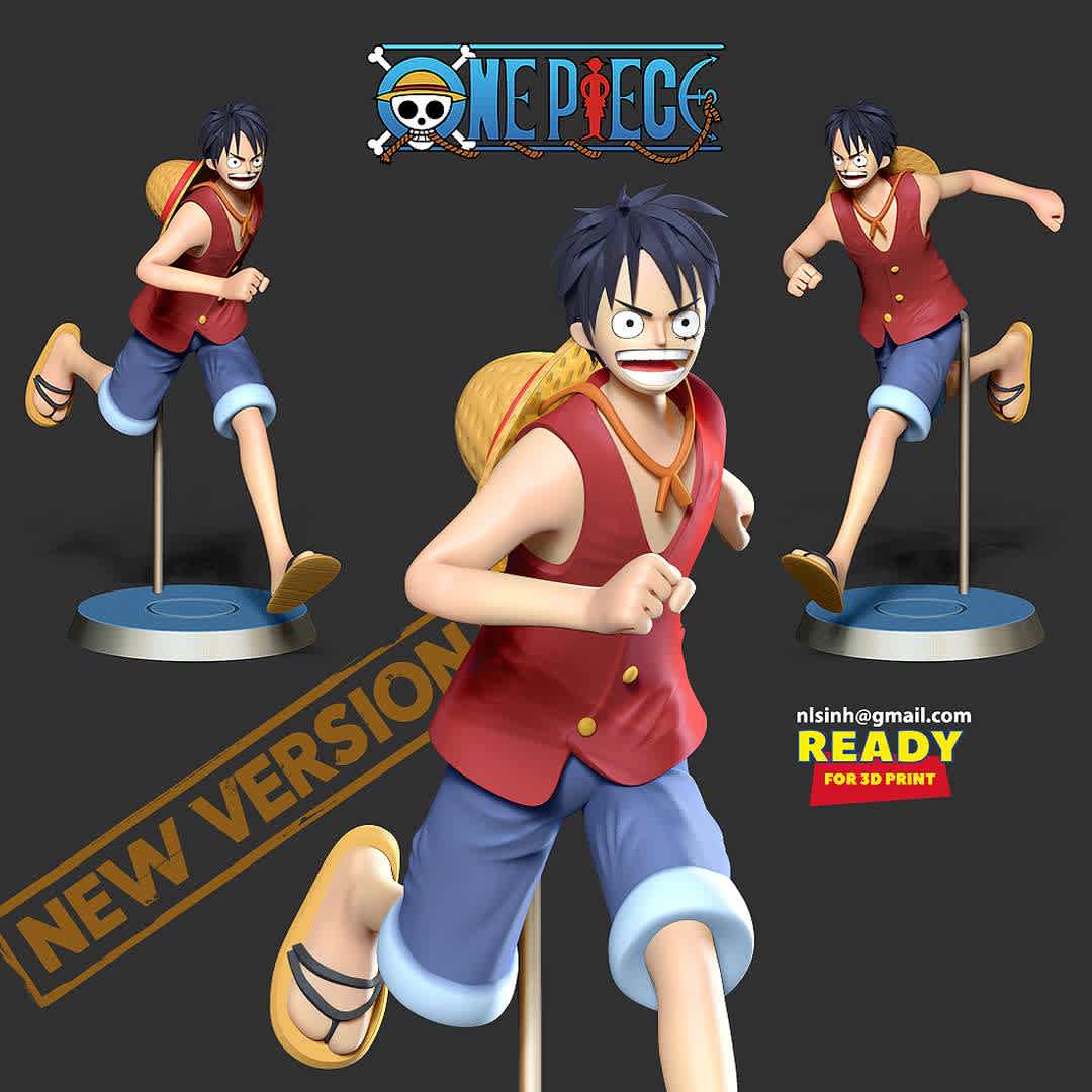 Luffy running  - As a One Piece fan, I love the poses of the characters in this series.

Information: this model has a height of 15cm.

When you purchase this model, you will own:

STL, OBJ file with 06 separated files (with key to connect together) is ready for 3D printing.
Zbrush original files (ZTL) for you to customize as you like.
12th August, 2020: This is version 1.0 of this model.

9th June, 2022: version 1.1 - Refine the image, fix the entire model & Merge separate objects together and create keys for them.

Thank you for viewing this product. If you like it, please give me a positive vote. - The best files for 3D printing in the world. Stl models divided into parts to facilitate 3D printing. All kinds of characters, decoration, cosplay, prosthetics, pieces. Quality in 3D printing. Affordable 3D models. Low cost. Collective purchases of 3D files.