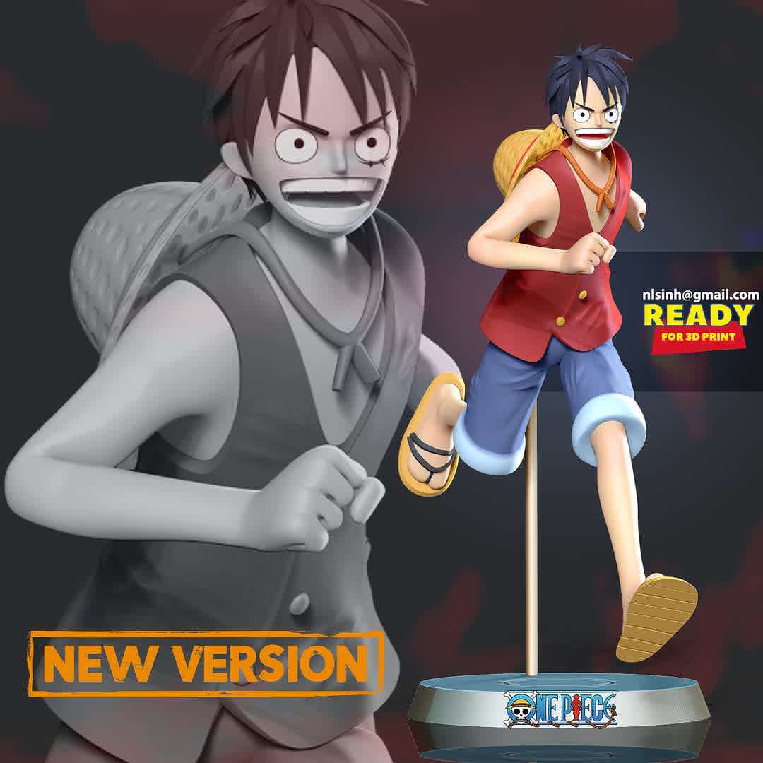 Luffy running  - As a One Piece fan, I love the poses of the characters in this series.

Information: this model has a height of 15cm.

When you purchase this model, you will own:

STL, OBJ file with 06 separated files (with key to connect together) is ready for 3D printing.
Zbrush original files (ZTL) for you to customize as you like.
12th August, 2020: This is version 1.0 of this model.

9th June, 2022: version 1.1 - Refine the image, fix the entire model & Merge separate objects together and create keys for them.

Thank you for viewing this product. If you like it, please give me a positive vote. - The best files for 3D printing in the world. Stl models divided into parts to facilitate 3D printing. All kinds of characters, decoration, cosplay, prosthetics, pieces. Quality in 3D printing. Affordable 3D models. Low cost. Collective purchases of 3D files.