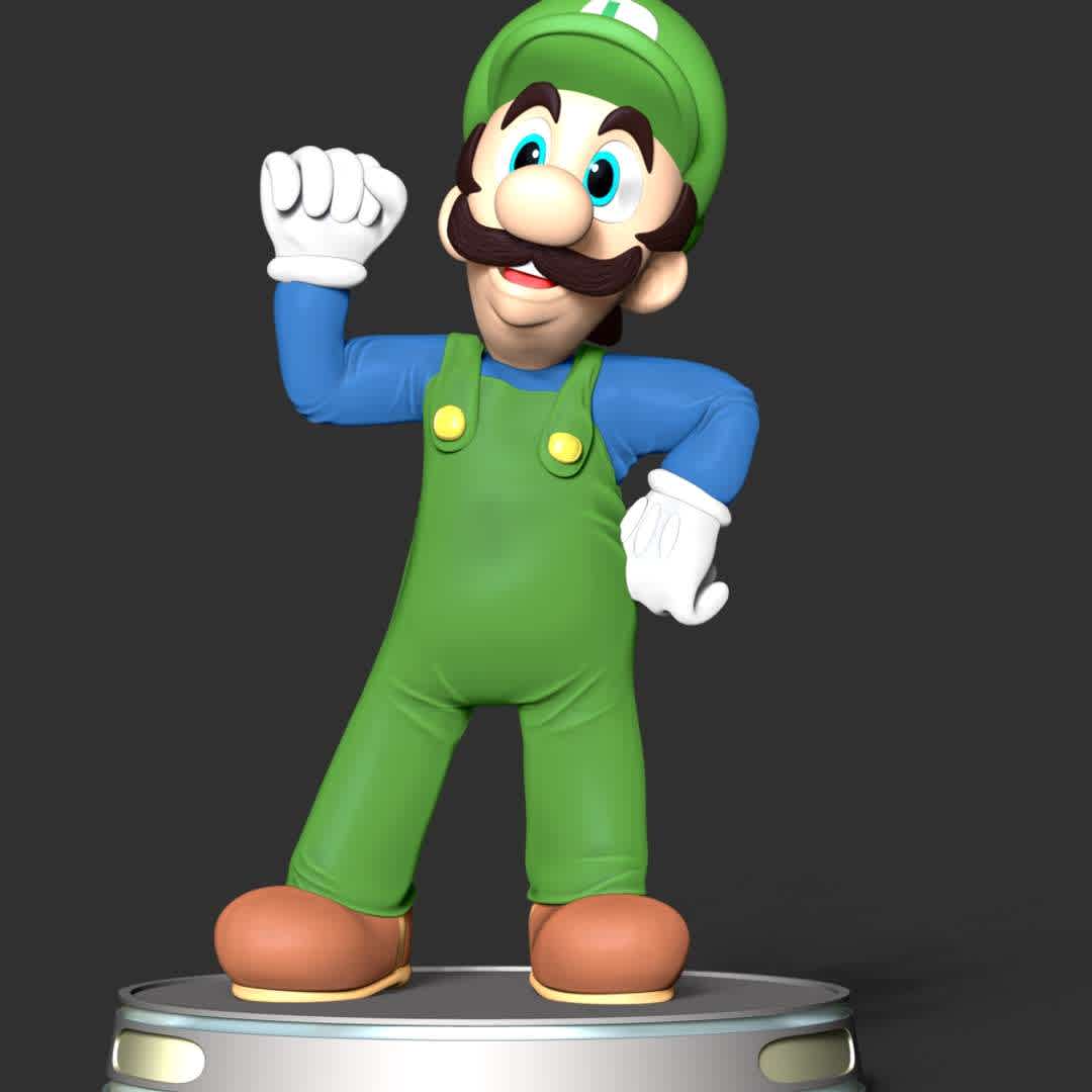 Luigi - The Super Mario - These information of model:

**- The height of current model is 30 cm and you can free to scale it.**

**- Format files: STL, OBJ to supporting 3D printing.**

Please don't hesitate to contact me if you have any issues question. - The best files for 3D printing in the world. Stl models divided into parts to facilitate 3D printing. All kinds of characters, decoration, cosplay, prosthetics, pieces. Quality in 3D printing. Affordable 3D models. Low cost. Collective purchases of 3D files.