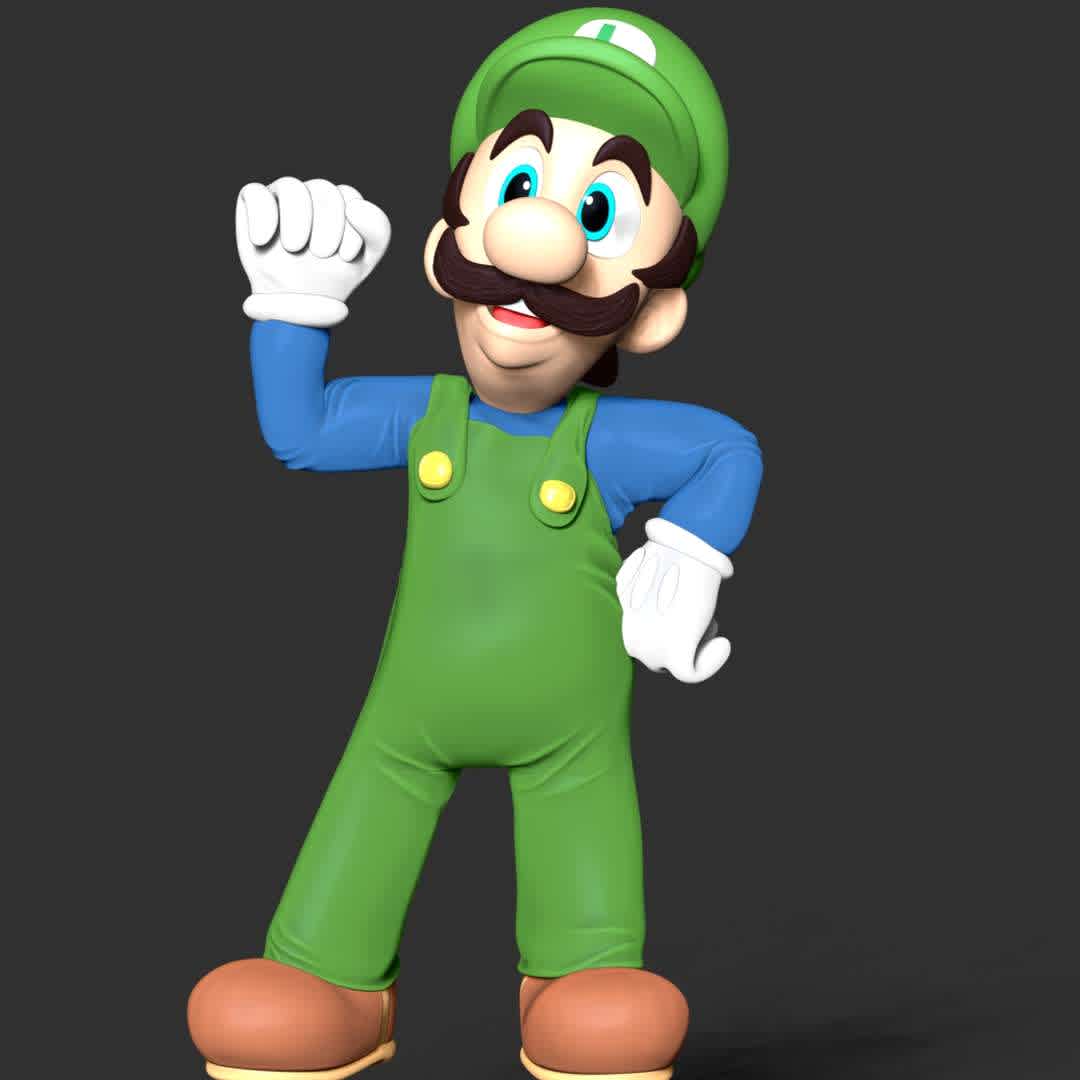 Luigi - The Super Mario - These information of model:

**- The height of current model is 30 cm and you can free to scale it.**

**- Format files: STL, OBJ to supporting 3D printing.**

Please don't hesitate to contact me if you have any issues question. - The best files for 3D printing in the world. Stl models divided into parts to facilitate 3D printing. All kinds of characters, decoration, cosplay, prosthetics, pieces. Quality in 3D printing. Affordable 3D models. Low cost. Collective purchases of 3D files.