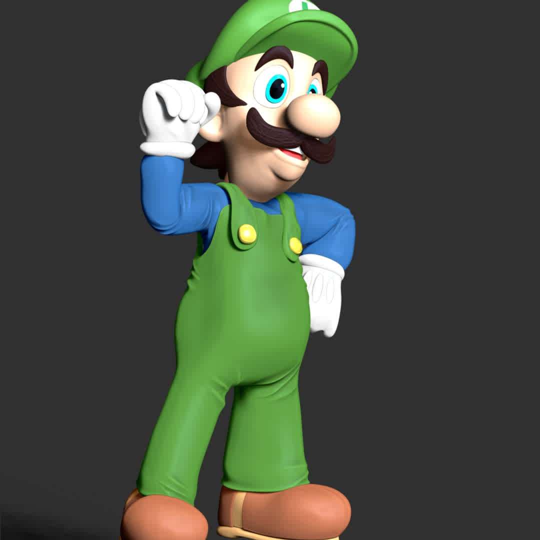 Luigi - The Super Mario - These information of model:

**- The height of current model is 30 cm and you can free to scale it.**

**- Format files: STL, OBJ to supporting 3D printing.**

Please don't hesitate to contact me if you have any issues question. - The best files for 3D printing in the world. Stl models divided into parts to facilitate 3D printing. All kinds of characters, decoration, cosplay, prosthetics, pieces. Quality in 3D printing. Affordable 3D models. Low cost. Collective purchases of 3D files.