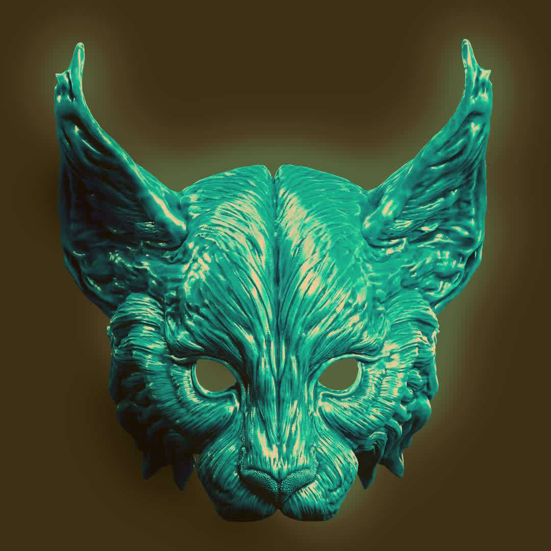 lynx fantasy mask - lynx inspired mask. It is cut in different ways for greater ease of printing. - The best files for 3D printing in the world. Stl models divided into parts to facilitate 3D printing. All kinds of characters, decoration, cosplay, prosthetics, pieces. Quality in 3D printing. Affordable 3D models. Low cost. Collective purchases of 3D files.