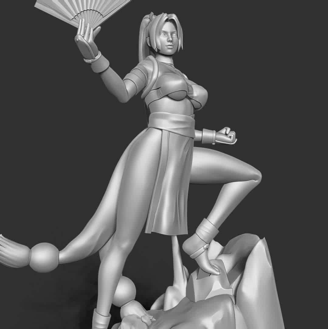 Mai Shiranui Fanart - Mai Shiranui is a fictional character in the Fatal Fury and The King of Fighters series of fighting games by SNK.

When you purchase this model, you will own:

- STL, OBJ file with 07 separated files (with key to connect together) is ready for 3D printing.

- Zbrush original files (ZTL) for you to customize as you like.

This is version 1.0 of this model.

Thanks for viewing! - Los mejores archivos para impresión 3D del mundo. Modelos Stl divididos en partes para facilitar la impresión 3D. Todo tipo de personajes, decoración, cosplay, prótesis, piezas. Calidad en impresión 3D. Modelos 3D asequibles. Bajo costo. Compras colectivas de archivos 3D.