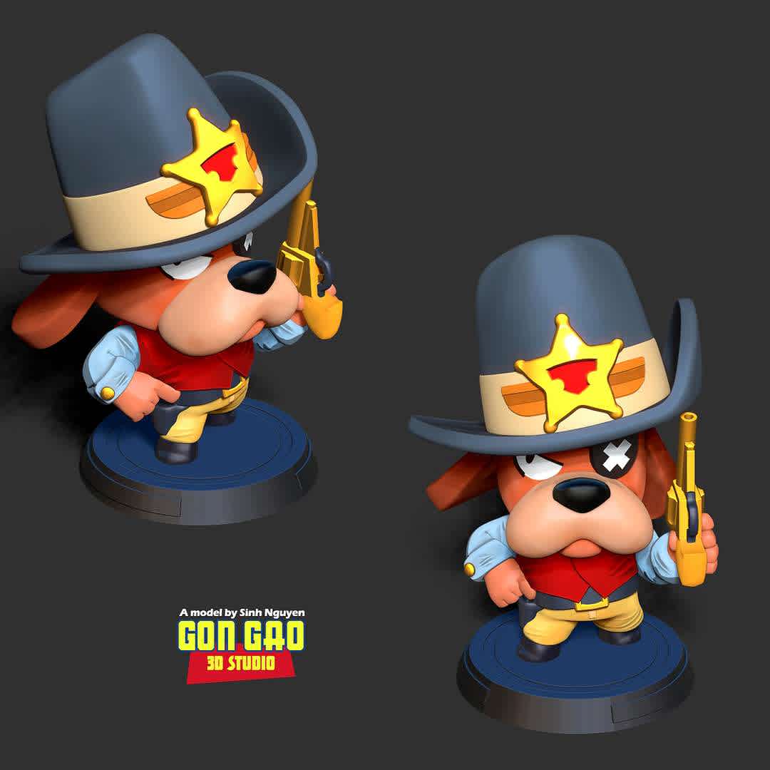 Marshal Ruffs - Brawl Stars  - "Ruffs (formerly Colonel Ruffs) is a Mythic Brawler of game Brawl Stars."

Basic parameters:

- STL, OBJ format for 3D printing with 03 discrete objects
- Model height: 15 cm
- Version 1.0 - Polygons: 1427507 & Vertices: 833767

Model ready for 3D printing.

Please vote positively for me if you find this model useful. - The best files for 3D printing in the world. Stl models divided into parts to facilitate 3D printing. All kinds of characters, decoration, cosplay, prosthetics, pieces. Quality in 3D printing. Affordable 3D models. Low cost. Collective purchases of 3D files.