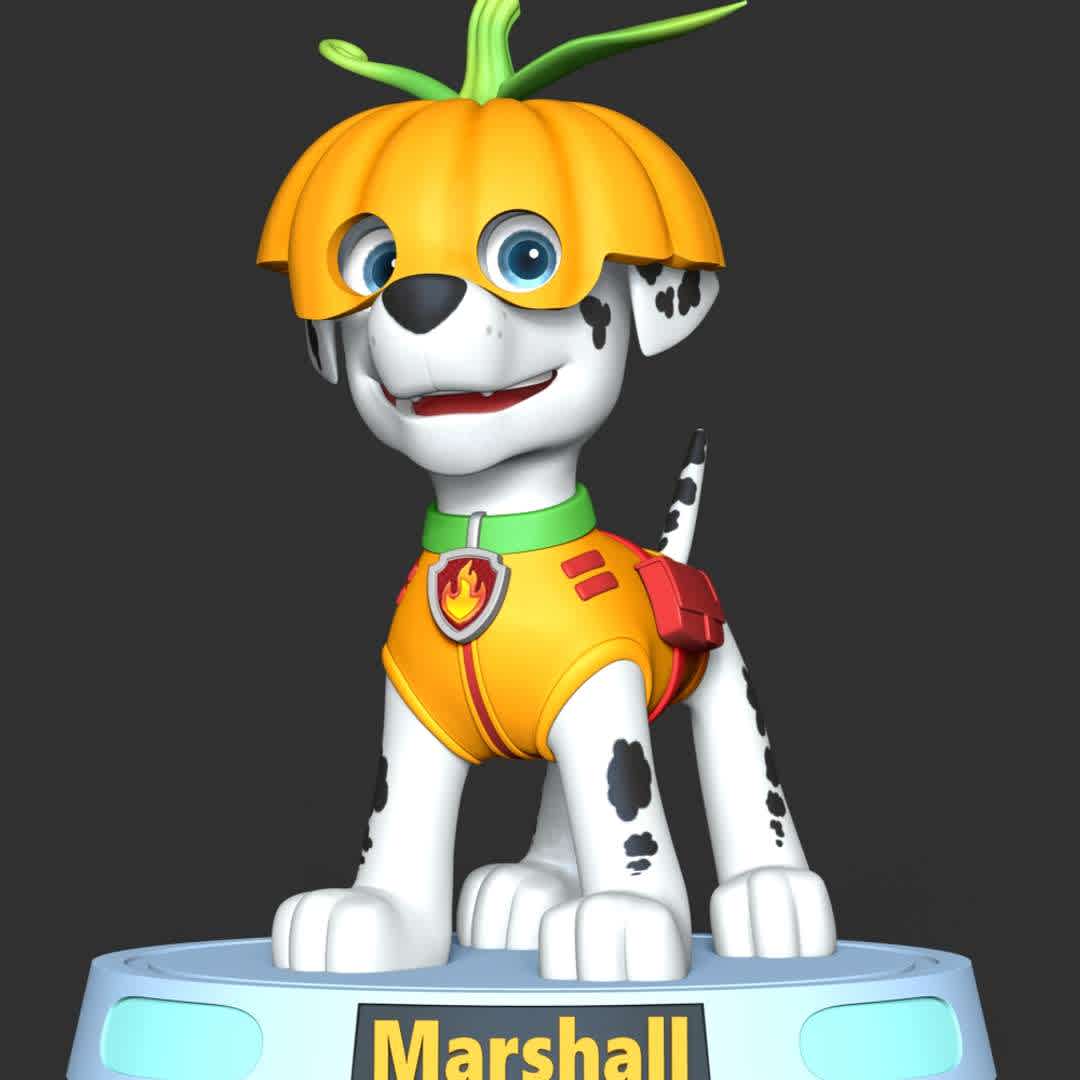 Marshall  - Marshall is a Dalmatian puppy and one of the 7 main protagonists in the TV series PAW Patrol. He is the 3rd member of the PAW Patrol and the team's fire pup, as well as the medic pup. 

**These information of this model:**

- The model ready for 3D printing.
- The model current size is 20cm height, but you are free to scale it.
- Files format: STL, OBJ (included 03 separated files is ready for 3D printing).
- Also includes Zbrush original file (ZTL) for you to customize as you like.

The model ready for 3D printing.
Hope you like him.

Don't hesitate to contact me if there are any problems during printing the model. - Os melhores arquivos para impressão 3D do mundo. Modelos stl divididos em partes para facilitar a impressão 3D. Todos os tipos de personagens, decoração, cosplay, próteses, peças. Qualidade na impressão 3D. Modelos 3D com preço acessível. Baixo custo. Compras coletivas de arquivos 3D.