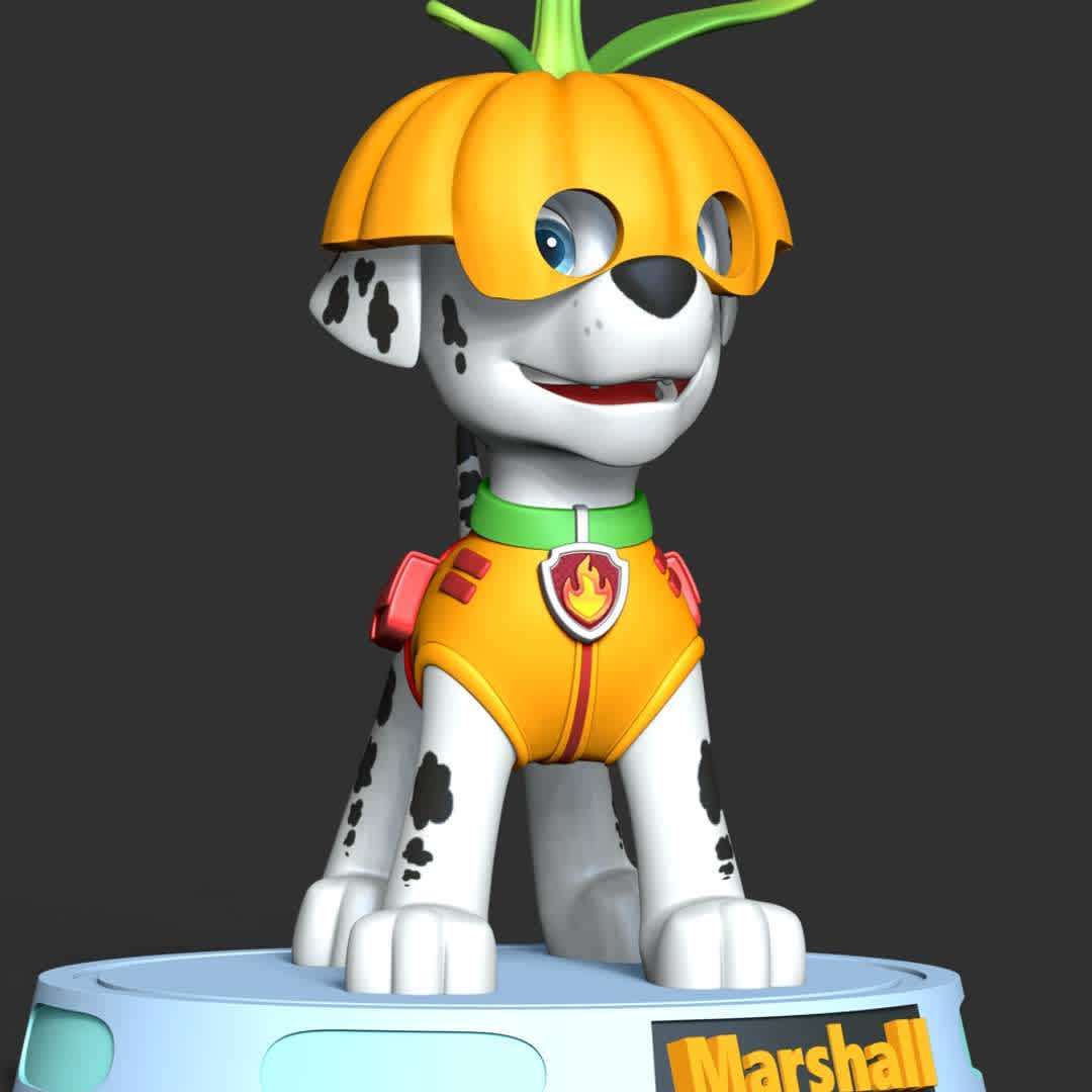 Marshall  - Marshall is a Dalmatian puppy and one of the 7 main protagonists in the TV series PAW Patrol. He is the 3rd member of the PAW Patrol and the team's fire pup, as well as the medic pup. 

**These information of this model:**

- The model ready for 3D printing.
- The model current size is 20cm height, but you are free to scale it.
- Files format: STL, OBJ (included 03 separated files is ready for 3D printing).
- Also includes Zbrush original file (ZTL) for you to customize as you like.

The model ready for 3D printing.
Hope you like him.

Don't hesitate to contact me if there are any problems during printing the model. - Os melhores arquivos para impressão 3D do mundo. Modelos stl divididos em partes para facilitar a impressão 3D. Todos os tipos de personagens, decoração, cosplay, próteses, peças. Qualidade na impressão 3D. Modelos 3D com preço acessível. Baixo custo. Compras coletivas de arquivos 3D.