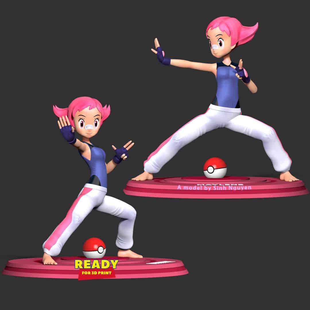 Maylene - Pokemon Fanart  - This young fighting genius is a Gym Leader who is always training with her Fighting - type Pokémon.

Basic parameters:

- STL, OBJ format for 3D printing with 4 discrete objects
- ZTL format for Zbrush (version 2019.1.2 or later)
- Model height: 18cm
- Version 1.0 - Polygons: 1746981 & Vertices: 979776

Model ready for 3D printing.

Please vote positively for me if you find this model useful. - The best files for 3D printing in the world. Stl models divided into parts to facilitate 3D printing. All kinds of characters, decoration, cosplay, prosthetics, pieces. Quality in 3D printing. Affordable 3D models. Low cost. Collective purchases of 3D files.