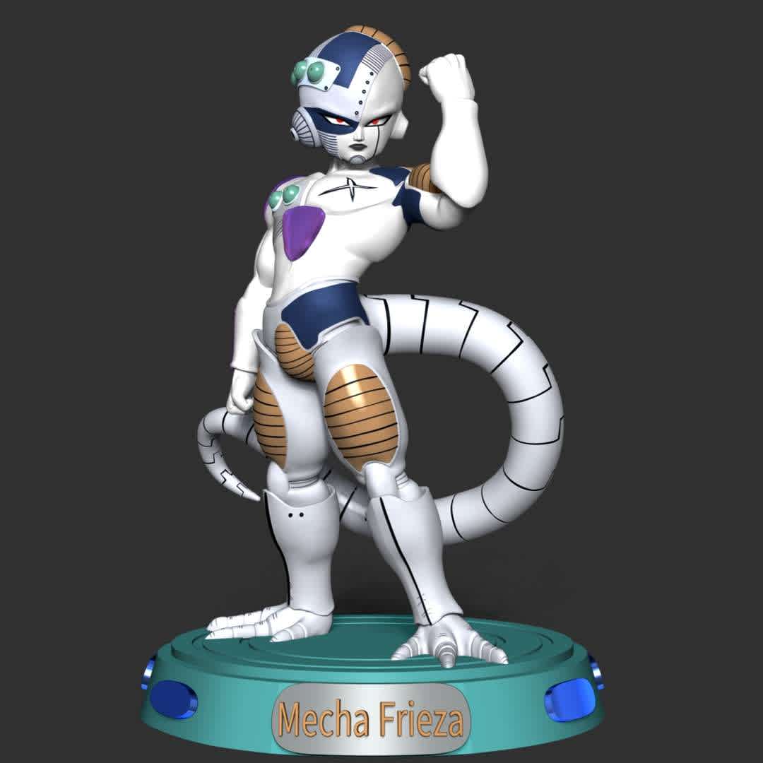 Mecha Frieza - Dragon Ball - Information: This model has a height of 15 cm.

When you purchase this model, you will own:

 - STL, OBJ file with 03 separated files (included key to connect parts) is ready for 3D printing.

 - Zbrush original files (ZTL) for you to customize as you like.

This is version 1.0 of this model.

Thanks for viewing! Hope you like him.  - Los mejores archivos para impresión 3D del mundo. Modelos Stl divididos en partes para facilitar la impresión 3D. Todo tipo de personajes, decoración, cosplay, prótesis, piezas. Calidad en impresión 3D. Modelos 3D asequibles. Bajo costo. Compras colectivas de archivos 3D.