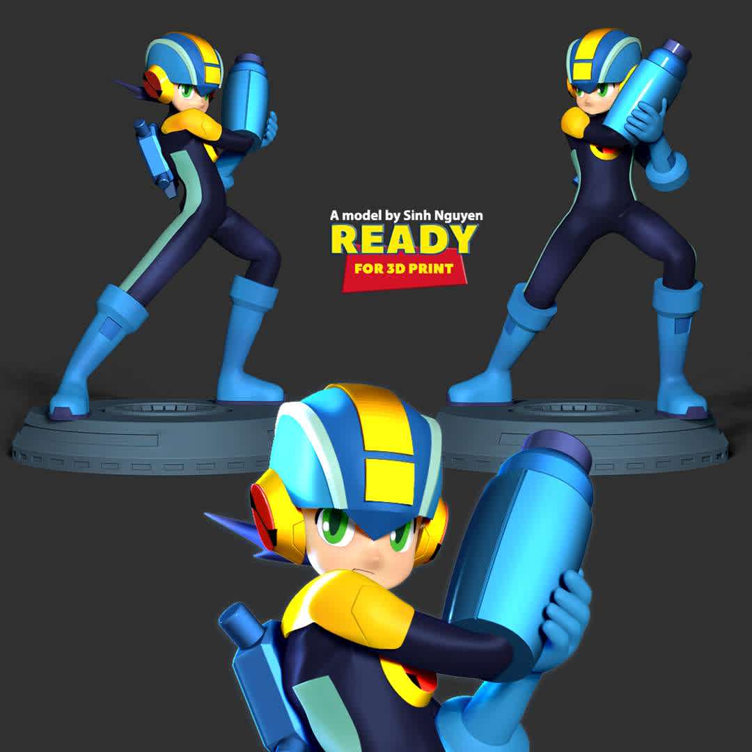 Mega Man - Mega Man Battle Network, known in Japan as Rockman.EXE is one of Capcom's Mega Man series and debuted in 2001 on the Game Boy Advance.

--Information: this model has a height of 15cm.

When you purchase this model, you will own:

1. STL, OBJ file with 06 separated files (with key to connect together) is ready for 3D printing.
2. Zbrush original files (ZTL) for you to customize as you like.

- 25th May, 2021: This is version 1.0 of this model.
- 9th July, 2022: version 1.1 - Retouched on the right hand to look more reasonable. Set the overall height for the model.
Hope you like him. Thanks for viewing! - Os melhores arquivos para impressão 3D do mundo. Modelos stl divididos em partes para facilitar a impressão 3D. Todos os tipos de personagens, decoração, cosplay, próteses, peças. Qualidade na impressão 3D. Modelos 3D com preço acessível. Baixo custo. Compras coletivas de arquivos 3D.