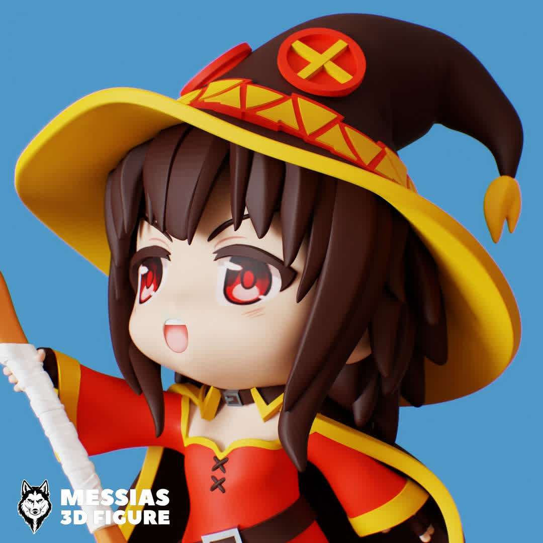 Megumin Chibi 3D Print Model - Bring the magic and fun of the anime Kono Subarashii Sekai ni Shukufuku wo to life with this incredible 3D figure of Megumin!

Enchanting Details: Every line, expression, and detail has been skillfully recreated in this high-quality figure. With astonishing precision, Megumin looks ready to cast her explosive spells straight from the anime world!

High-Quality 3D Printing: Crafted using the most advanced 3D printing technology, this figure is an authentic tribute to your favorite character. Built to last, it's a collector's piece that will delight KonoSuba fans.

Decorate Your Space: Add a touch of magic and adventure to your home, office, or entertainment area with this unique Megumin figure. Perfect for display, it also makes an amazing gift for fellow anime enthusiasts!

Don't miss the opportunity to have Megumin always close by. Order your 3D figure today and step into the magical world of KonoSuba like never before! - Los mejores archivos para impresión 3D del mundo. Modelos Stl divididos en partes para facilitar la impresión 3D. Todo tipo de personajes, decoración, cosplay, prótesis, piezas. Calidad en impresión 3D. Modelos 3D asequibles. Bajo costo. Compras colectivas de archivos 3D.