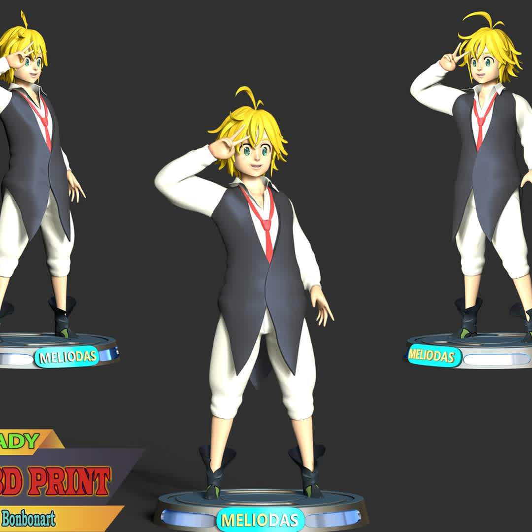 Meliodas - The Seven Deadly Sins - This model has a height of 18 cm.

When you purchase this model, you will own:

 - STL, OBJ file with 05 separated files (included key to connect parts) is ready for 3D printing.
 - Zbrush original files (ZTL) for you to customize as you like.

This is version 1.0 of this model.

Thanks for viewing! Hope you like him.  - The best files for 3D printing in the world. Stl models divided into parts to facilitate 3D printing. All kinds of characters, decoration, cosplay, prosthetics, pieces. Quality in 3D printing. Affordable 3D models. Low cost. Collective purchases of 3D files.