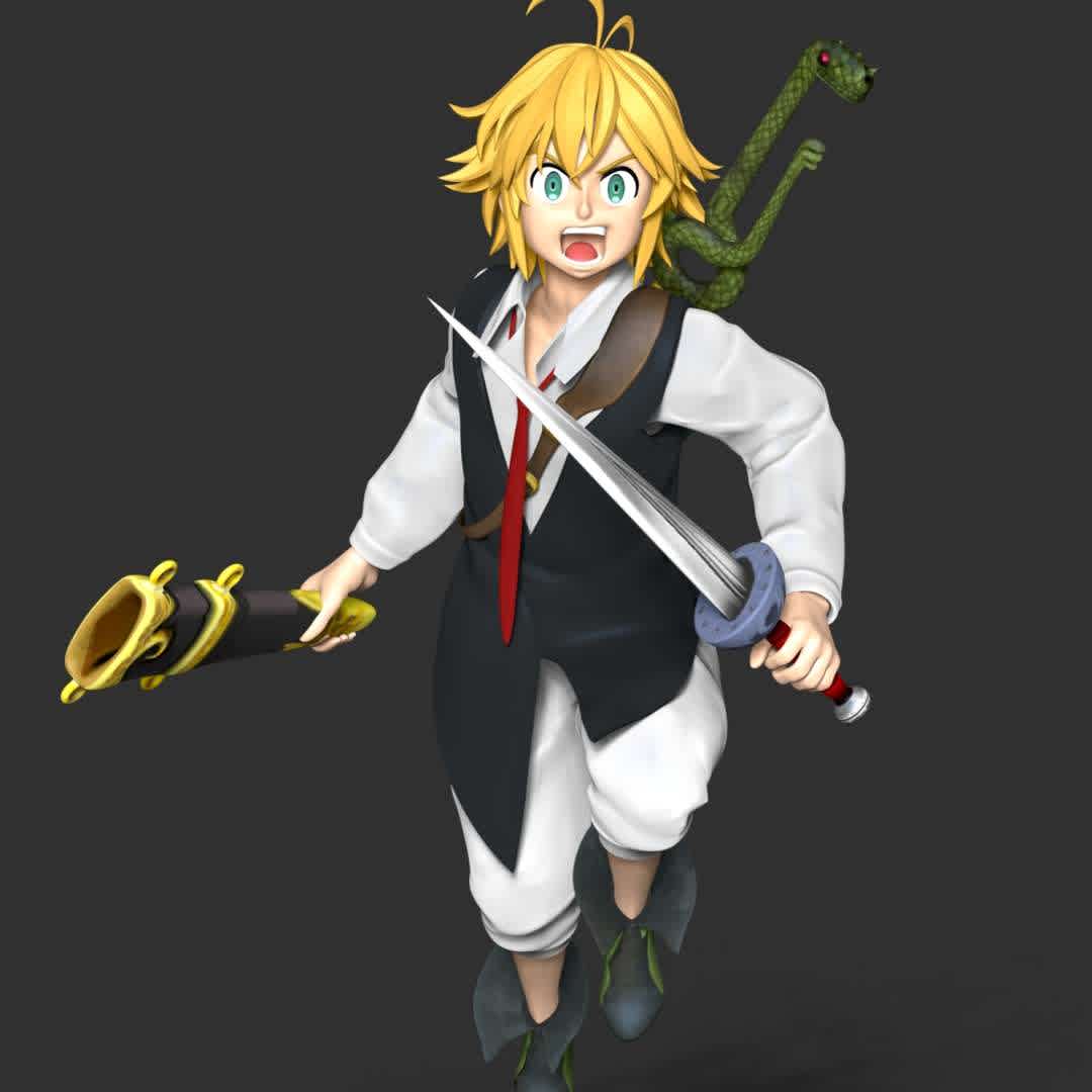 Meliodas - Meliodas is captain of the Seven Deadly Sins. His Sacred Treasure is the Demon Sword Lostvayne and his inherent power is Full Counter. He was also the head of the Ten Commandments, as Meliodas the Love and a former member of Stigma after his defection from the Demon Clan.

**These information of this model:**

- The model ready for 3D printing.
- The model current size is 20cm height, but you are free to scale it.
- Files format: STL, OBJ (included 05 separated files is ready for 3D printing). 
- Also includes Zbrush original file (ZTL) for you to customize as you like.

Hope you like him.
If you have any questions please don't hesitate to contact me. I will respond you ASAP. - The best files for 3D printing in the world. Stl models divided into parts to facilitate 3D printing. All kinds of characters, decoration, cosplay, prosthetics, pieces. Quality in 3D printing. Affordable 3D models. Low cost. Collective purchases of 3D files.