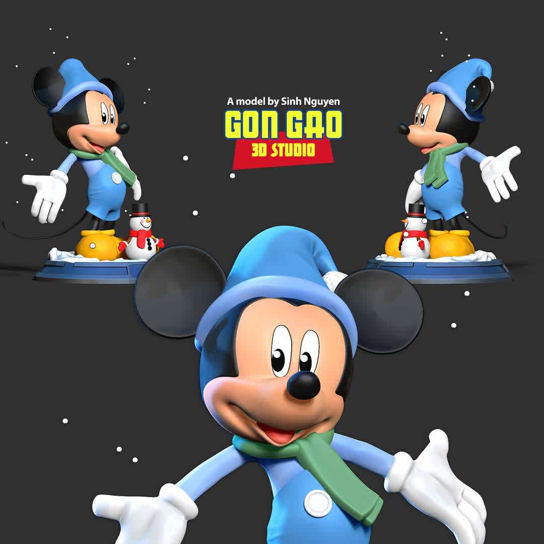 Mickey Mouse in winter - "It's great to see snow in winter ^^"

Basic parameters:

- STL format for 3D printing with 06 discrete objects
- Model height: 20cm
- Version 1.0: Polygons: 1668869 & Vertices: 1018704

Model ready for 3D printing.

Please vote positively for me if you find this model useful. - Os melhores arquivos para impressão 3D do mundo. Modelos stl divididos em partes para facilitar a impressão 3D. Todos os tipos de personagens, decoração, cosplay, próteses, peças. Qualidade na impressão 3D. Modelos 3D com preço acessível. Baixo custo. Compras coletivas de arquivos 3D.