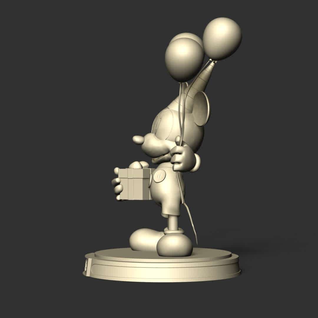 Mickey - Party - Information: This model has a height of 15 cm.

When you purchase this model, you will own:
 
- STL, OBJ file with 06 separated files (included key to connect parts) is ready for 3D printing.

- Zbrush original files (ZTL) for you to customize as you like.

This is version 1.0 of this model.

Thanks for viewing!

 Hope you like him. - Los mejores archivos para impresión 3D del mundo. Modelos Stl divididos en partes para facilitar la impresión 3D. Todo tipo de personajes, decoración, cosplay, prótesis, piezas. Calidad en impresión 3D. Modelos 3D asequibles. Bajo costo. Compras colectivas de archivos 3D.