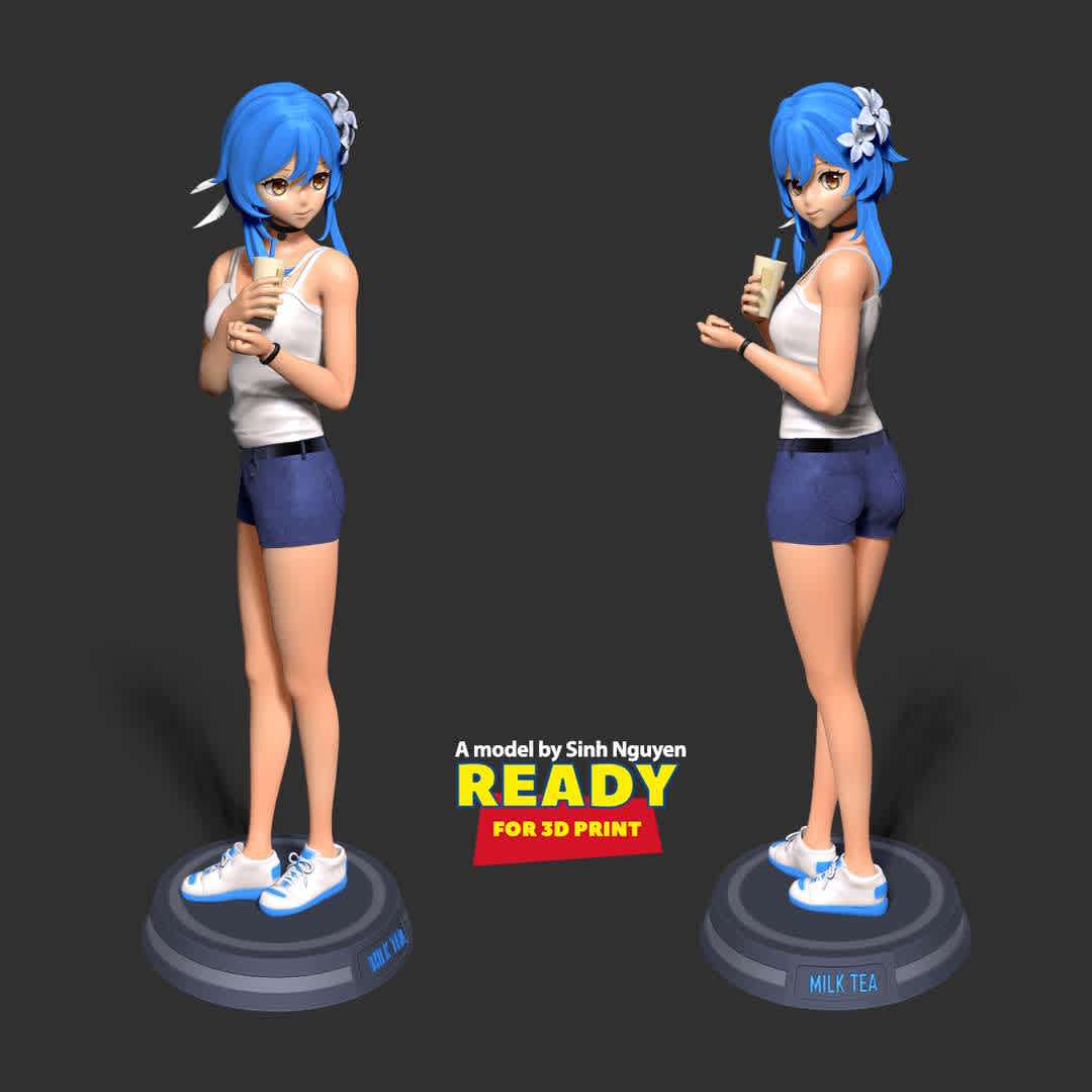 Milk tea girl - "This girl loves to drink milk tea, how about you?"

Based on the Traveler's face from the game Genshin Impact.

Basic parameters:

- STL, OBJ format for 3D printing with 04 discrete objects
- Model height: 22cm
- Version 1.0 - Polygons: 1615076 & Vertices: 843948

Model ready for 3D printing.

Please vote positively for me if you find this model useful. - Os melhores arquivos para impressão 3D do mundo. Modelos stl divididos em partes para facilitar a impressão 3D. Todos os tipos de personagens, decoração, cosplay, próteses, peças. Qualidade na impressão 3D. Modelos 3D com preço acessível. Baixo custo. Compras coletivas de arquivos 3D.