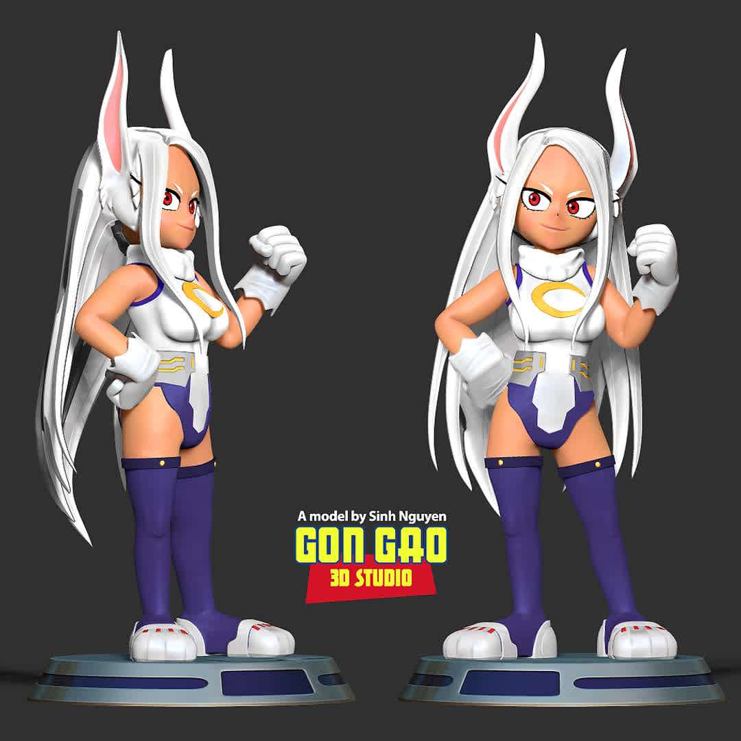 Mirko - My Hero Academia Fanart - "Mirko is a character in the popular anime and manga series My Hero Academia. She is a pro hero known for her incredible speed, agility, and combat skills."

Basic parameters:

- STL format for 3D printing with 05 discrete objects
- Model height: 20cm
- Version 1.0: Polygons: 2329422 & Vertices: 1204782

Model ready for 3D printing.

Please vote positively for me if you find this model useful. - The best files for 3D printing in the world. Stl models divided into parts to facilitate 3D printing. All kinds of characters, decoration, cosplay, prosthetics, pieces. Quality in 3D printing. Affordable 3D models. Low cost. Collective purchases of 3D files.