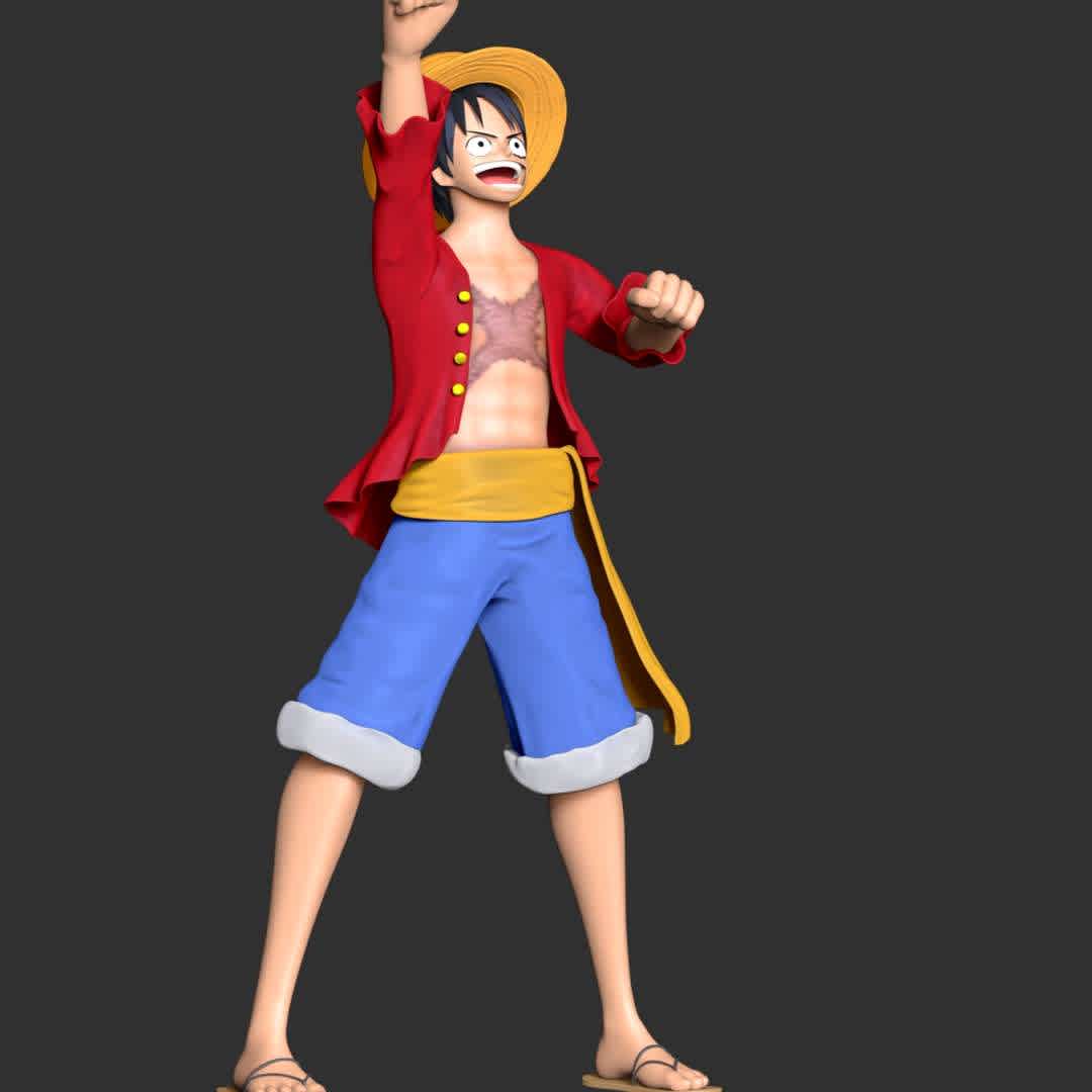 Monkey D Luffy - One Piece - These information of model:

**- The height of current model is 30 cm and you can free to scale it.**

**- Format files: STL, OBJ to supporting 3D printing.**

Please don't hesitate to contact me if you have any issues question. - The best files for 3D printing in the world. Stl models divided into parts to facilitate 3D printing. All kinds of characters, decoration, cosplay, prosthetics, pieces. Quality in 3D printing. Affordable 3D models. Low cost. Collective purchases of 3D files.