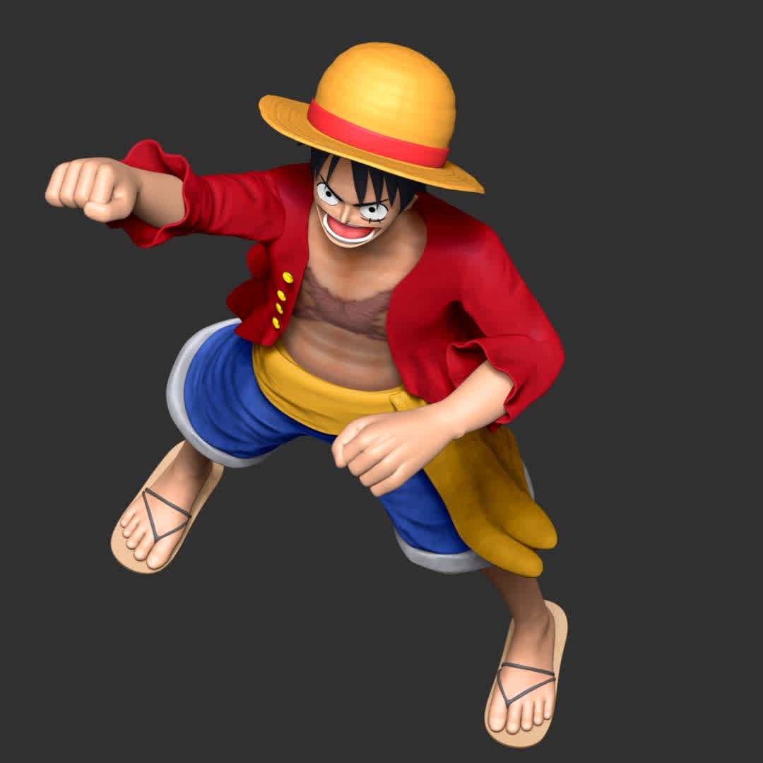 Monkey D Luffy - One Piece - These information of model:

**- The height of current model is 30 cm and you can free to scale it.**

**- Format files: STL, OBJ to supporting 3D printing.**

Please don't hesitate to contact me if you have any issues question. - The best files for 3D printing in the world. Stl models divided into parts to facilitate 3D printing. All kinds of characters, decoration, cosplay, prosthetics, pieces. Quality in 3D printing. Affordable 3D models. Low cost. Collective purchases of 3D files.