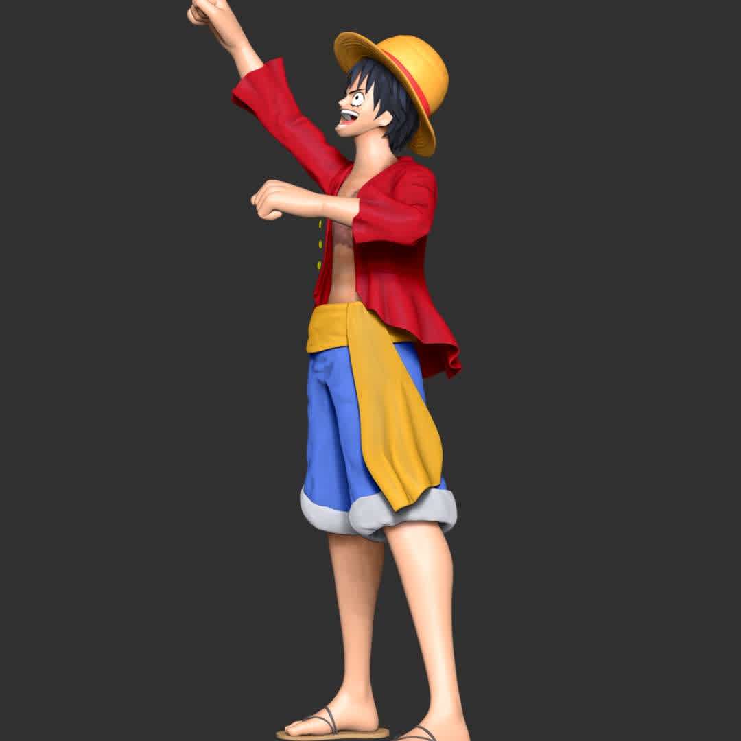 Monkey D Luffy - One Piece - These information of model:

**- The height of current model is 30 cm and you can free to scale it.**

**- Format files: STL, OBJ to supporting 3D printing.**

Please don't hesitate to contact me if you have any issues question. - The best files for 3D printing in the world. Stl models divided into parts to facilitate 3D printing. All kinds of characters, decoration, cosplay, prosthetics, pieces. Quality in 3D printing. Affordable 3D models. Low cost. Collective purchases of 3D files.