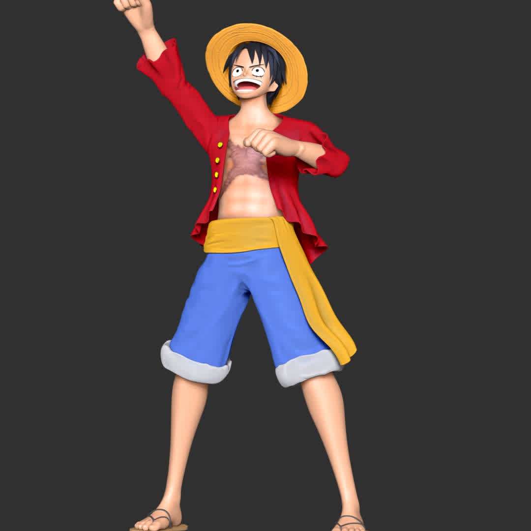Monkey D Luffy - One Piece - These information of model:

**- The height of current model is 30 cm and you can free to scale it.**

**- Format files: STL, OBJ to supporting 3D printing.**

Please don't hesitate to contact me if you have any issues question. - The best files for 3D printing in the world. Stl models divided into parts to facilitate 3D printing. All kinds of characters, decoration, cosplay, prosthetics, pieces. Quality in 3D printing. Affordable 3D models. Low cost. Collective purchases of 3D files.