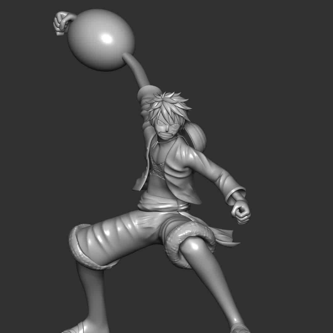 Monkey D. Luffy - **The model ready for 3D printing.**

These information of model:

**- Format files: STL, OBJ to supporting 3D printing.**

**- Can be assembled without glue (glue is optional)**

**- Split down to 4 parts**

**- The height of current model is 20 cm and you can free to scale it.**

**- ZTL format for Zbrush for you to customize as you like.**

Please don't hesitate to contact me if you have any issues question.

If you see this model useful, please vote positively for it. - The best files for 3D printing in the world. Stl models divided into parts to facilitate 3D printing. All kinds of characters, decoration, cosplay, prosthetics, pieces. Quality in 3D printing. Affordable 3D models. Low cost. Collective purchases of 3D files.