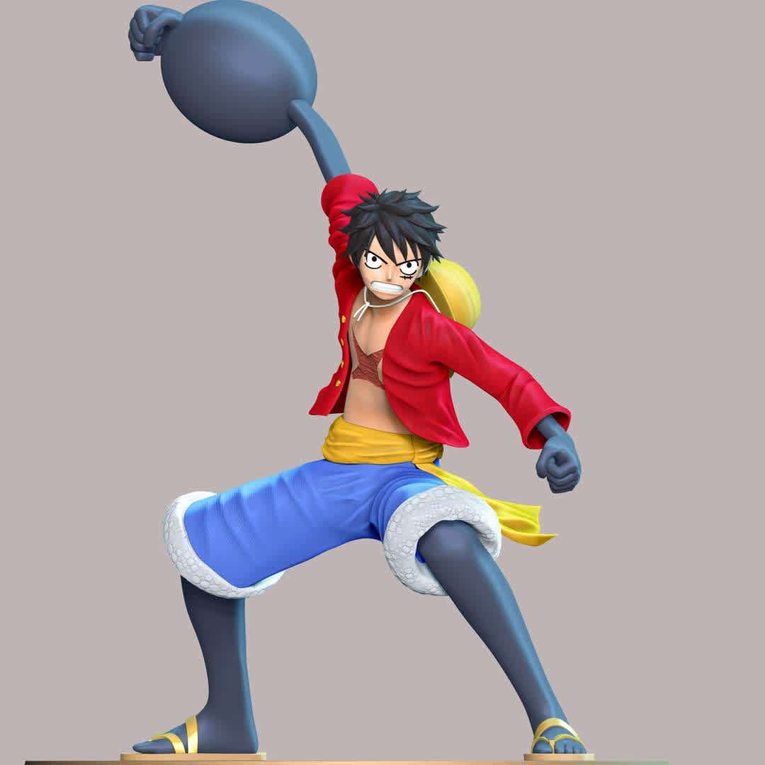 Monkey D. Luffy - **The model ready for 3D printing.**

These information of model:

**- Format files: STL, OBJ to supporting 3D printing.**

**- Can be assembled without glue (glue is optional)**

**- Split down to 4 parts**

**- The height of current model is 20 cm and you can free to scale it.**

**- ZTL format for Zbrush for you to customize as you like.**

Please don't hesitate to contact me if you have any issues question.

If you see this model useful, please vote positively for it. - The best files for 3D printing in the world. Stl models divided into parts to facilitate 3D printing. All kinds of characters, decoration, cosplay, prosthetics, pieces. Quality in 3D printing. Affordable 3D models. Low cost. Collective purchases of 3D files.