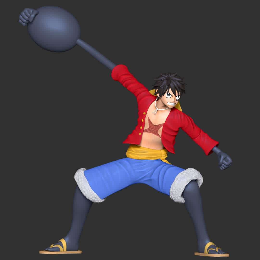 Monkey D. Luffy - **The model ready for 3D printing.**

These information of model:

**- Format files: STL, OBJ to supporting 3D printing.**

**- Can be assembled without glue (glue is optional)**

**- Split down to 4 parts**

**- The height of current model is 20 cm and you can free to scale it.**

**- ZTL format for Zbrush for you to customize as you like.**

Please don't hesitate to contact me if you have any issues question.

If you see this model useful, please vote positively for it. - Os melhores arquivos para impressão 3D do mundo. Modelos stl divididos em partes para facilitar a impressão 3D. Todos os tipos de personagens, decoração, cosplay, próteses, peças. Qualidade na impressão 3D. Modelos 3D com preço acessível. Baixo custo. Compras coletivas de arquivos 3D.