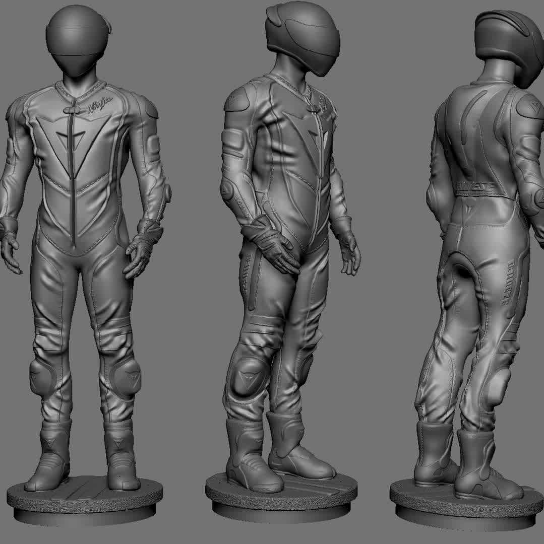 Motorcyclist - biker in daynese clothes
 - The best files for 3D printing in the world. Stl models divided into parts to facilitate 3D printing. All kinds of characters, decoration, cosplay, prosthetics, pieces. Quality in 3D printing. Affordable 3D models. Low cost. Collective purchases of 3D files.