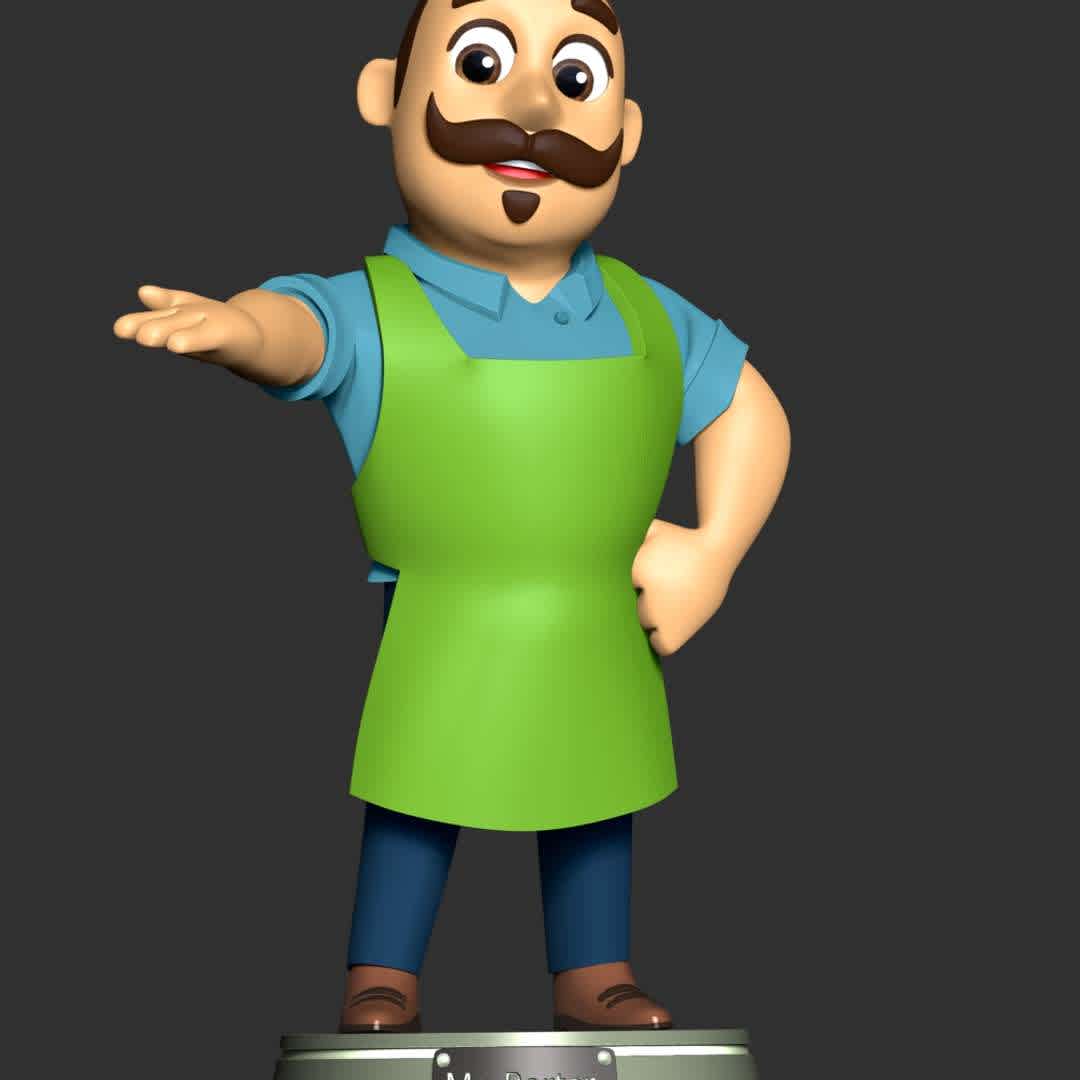 Mr. Porter - **Mr. Porter is Alex's grandfather, also Mr. Porter is a restaurant owner in Adventure Bay**

**The model ready for 3D printing.**

These information of model:

**- The height of current model is 20 cm and you can free to scale it.**

**- Format files: STL, OBJ to supporting 3D printing.**

**- Can be assembled without glue (glue is optional)**

**- Split down to 2 parts**

**- ZTL format for Zbrush for you to customize as you like.**

Please don't hesitate to contact me if you have any issues question. - The best files for 3D printing in the world. Stl models divided into parts to facilitate 3D printing. All kinds of characters, decoration, cosplay, prosthetics, pieces. Quality in 3D printing. Affordable 3D models. Low cost. Collective purchases of 3D files.