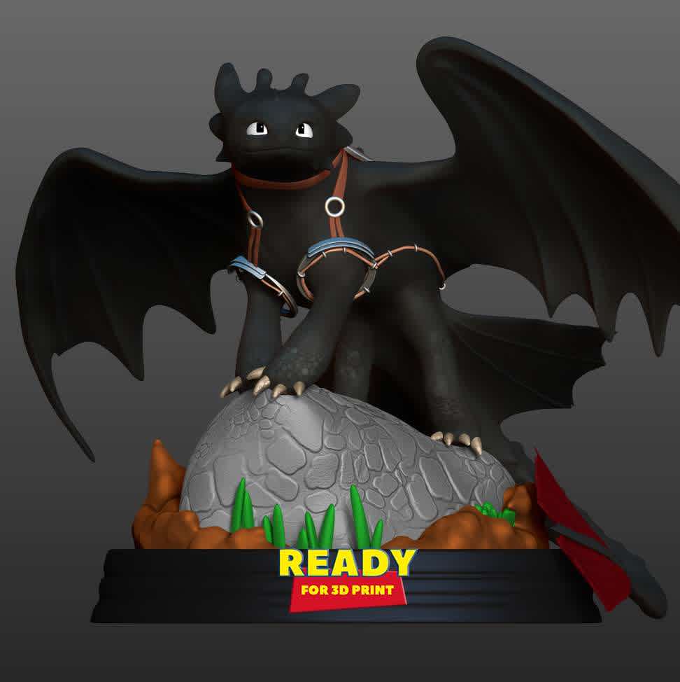 Toothless  Fanart - Previously, I had a version of Toothless but it was difficult to print. Now I have broken it up into small pieces and has joints that make it easy to join.

I have divided the 10 individual parts to make it easy for 3D printing:

**- OBJ, STL files are ready for 3D printing.**

**- Zbrush original files for you to customize as you like.**

_This is version 1.1 of this model._

Thanks very much for viewing my model. Hope you guys like him. - The best files for 3D printing in the world. Stl models divided into parts to facilitate 3D printing. All kinds of characters, decoration, cosplay, prosthetics, pieces. Quality in 3D printing. Affordable 3D models. Low cost. Collective purchases of 3D files.