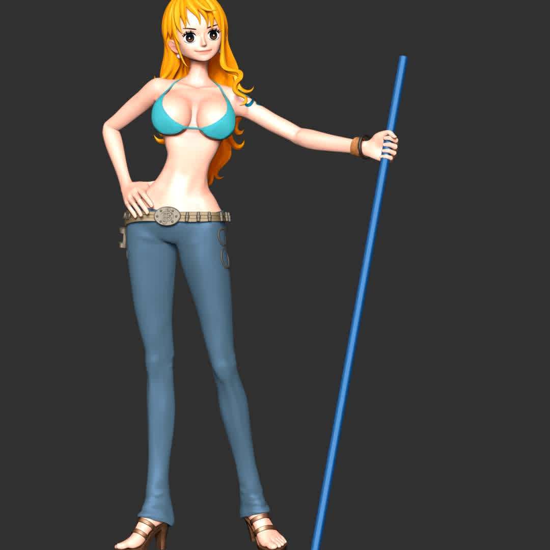 Nami - One Piece V2 - These information of model:

**- The height of current model is 30 cm and you can free to scale it.**

**- Format files: STL, OBJ to supporting 3D printing.**

Please don't hesitate to contact me if you have any issues question. - The best files for 3D printing in the world. Stl models divided into parts to facilitate 3D printing. All kinds of characters, decoration, cosplay, prosthetics, pieces. Quality in 3D printing. Affordable 3D models. Low cost. Collective purchases of 3D files.