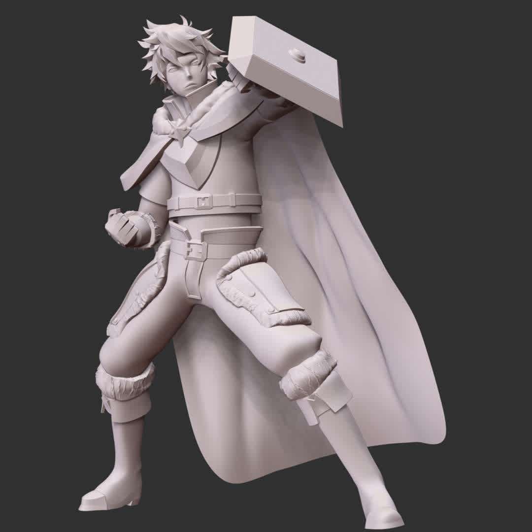 Naofumi Iwatani - The Rising of the Shield Hero - These information of model:

**- The height of current model is 30 cm and you can free to scale it.**

**- Format files: STL, OBJ to supporting 3D printing.**

Please don't hesitate to contact me if you have any issues question. - The best files for 3D printing in the world. Stl models divided into parts to facilitate 3D printing. All kinds of characters, decoration, cosplay, prosthetics, pieces. Quality in 3D printing. Affordable 3D models. Low cost. Collective purchases of 3D files.