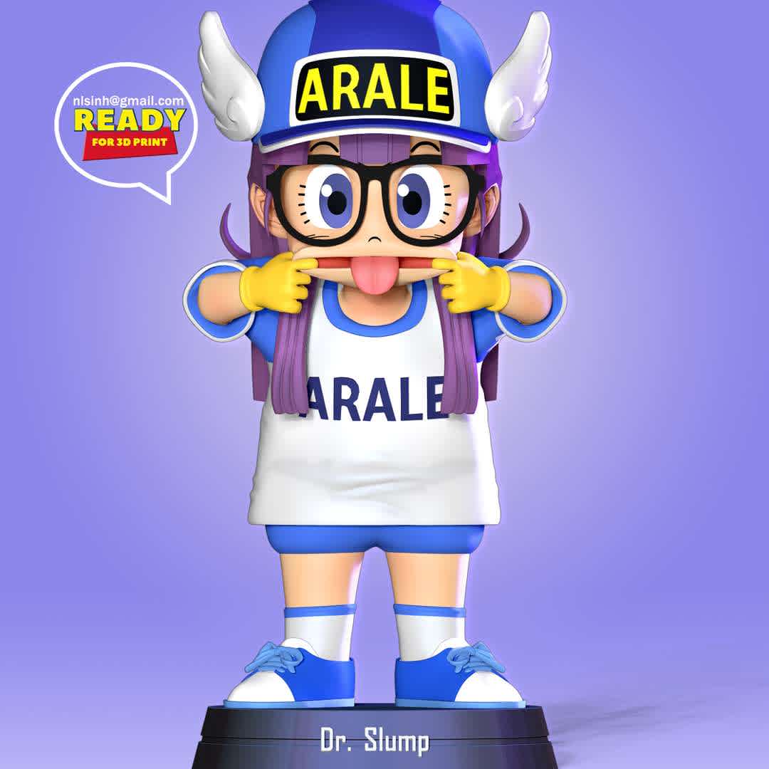 Naughty Arale Norimaki  - If this girl is naughty number 2, then I don't think anyone will be number 1. :)))

When you purchase this model, you will own:

- STL, OBJ file with 06 separated files (with key to connect together) is ready for 3D printing.

- Zbrush original files (ZTL) for you to customize as you like.

This is version 1.0 of this model.

Hope you like her. Thanks for viewing! - The best files for 3D printing in the world. Stl models divided into parts to facilitate 3D printing. All kinds of characters, decoration, cosplay, prosthetics, pieces. Quality in 3D printing. Affordable 3D models. Low cost. Collective purchases of 3D files.