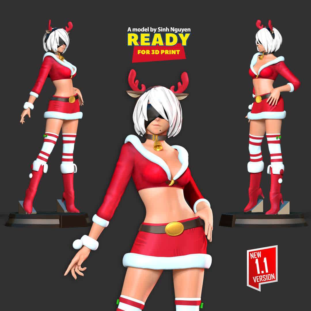 Nier 2B - Merry Xmas - I Wish You A Merry Christmas 2022!!

Basic parameters:

- STL, OBJ format for 3D printing with 05 discrete objects
- ZTL format for Zbrush (version 2019.1.2 or later)
- Model height: 30cm - Polygons: 9169221 & Vertices: 8033214
- Version:
+ 07th December, 2019: This version is 1.0

+ 12th December, 2022: version 1.1 - Set the height for the model. Refine the model & Merge discrete parts together.

Thanks for your support. Hope you guys like her! - The best files for 3D printing in the world. Stl models divided into parts to facilitate 3D printing. All kinds of characters, decoration, cosplay, prosthetics, pieces. Quality in 3D printing. Affordable 3D models. Low cost. Collective purchases of 3D files.