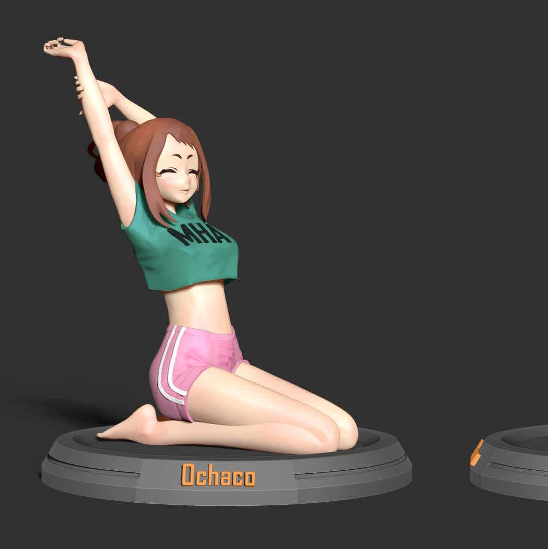 Ochaco - Morning stretches - Based on a concept art of evelynart05 (https://twitter.com/evelynart051/status/1273673441443549186)

When you purchase this model, you will own:

- STL file with 06 separated files (with key to connect together) is ready for 3D printing.

This is version 1.0 of this model.

Hope you like her. Thanks for viewing! - The best files for 3D printing in the world. Stl models divided into parts to facilitate 3D printing. All kinds of characters, decoration, cosplay, prosthetics, pieces. Quality in 3D printing. Affordable 3D models. Low cost. Collective purchases of 3D files.