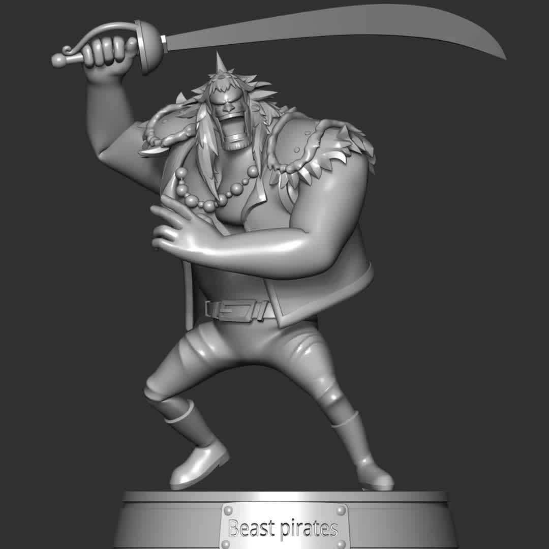 One Piece - Beast Pirate 3 - **The model ready for 3D printing.**

These information of model:

**- Format files: STL, OBJ to supporting 3D printing.**

**- Can be assembled without glue (glue is optional)**

**- Split down to 3 parts**

**- The height of current model is 20 cm and you can free to scale it.**

**- ZTL format for Zbrush for you to customize as you like.**

Please don't hesitate to contact me if you have any issues question.

If you see this model useful, please vote positively for it. - Os melhores arquivos para impressão 3D do mundo. Modelos stl divididos em partes para facilitar a impressão 3D. Todos os tipos de personagens, decoração, cosplay, próteses, peças. Qualidade na impressão 3D. Modelos 3D com preço acessível. Baixo custo. Compras coletivas de arquivos 3D.